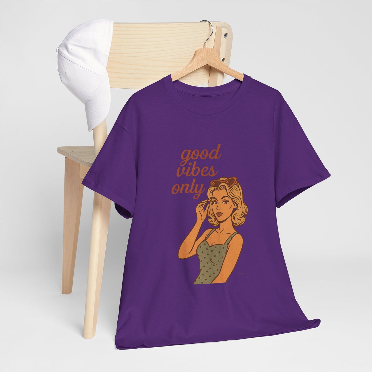 Retro Graphic Unisex T-Shirt – Good Vibes Only Vintage Pin Up Tee, 50s Inspired Feminine Empowerment Top, Spiritual Positive Energy Shirt - Madame Soulière