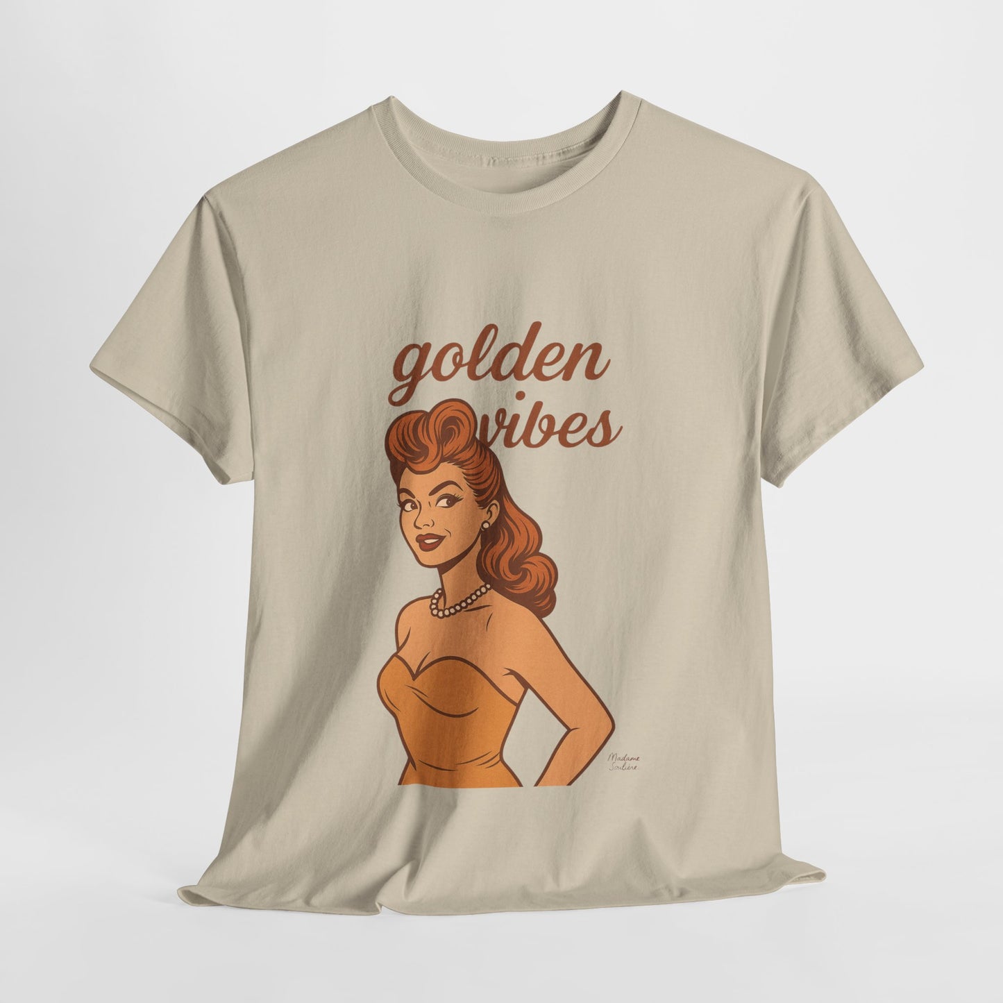 Golden Vibes – Retro Pin-Up Graphic Tee | Unisex Vintage Aesthetic T-Shirt - Madame Soulière