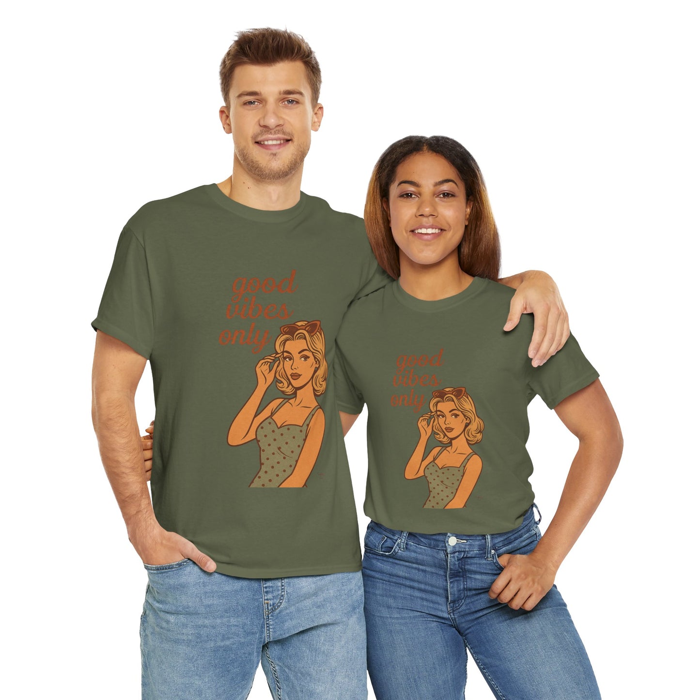 Retro Graphic Unisex T-Shirt – Good Vibes Only Vintage Pin Up Tee, 50s Inspired Feminine Empowerment Top, Spiritual Positive Energy Shirt - Madame Soulière