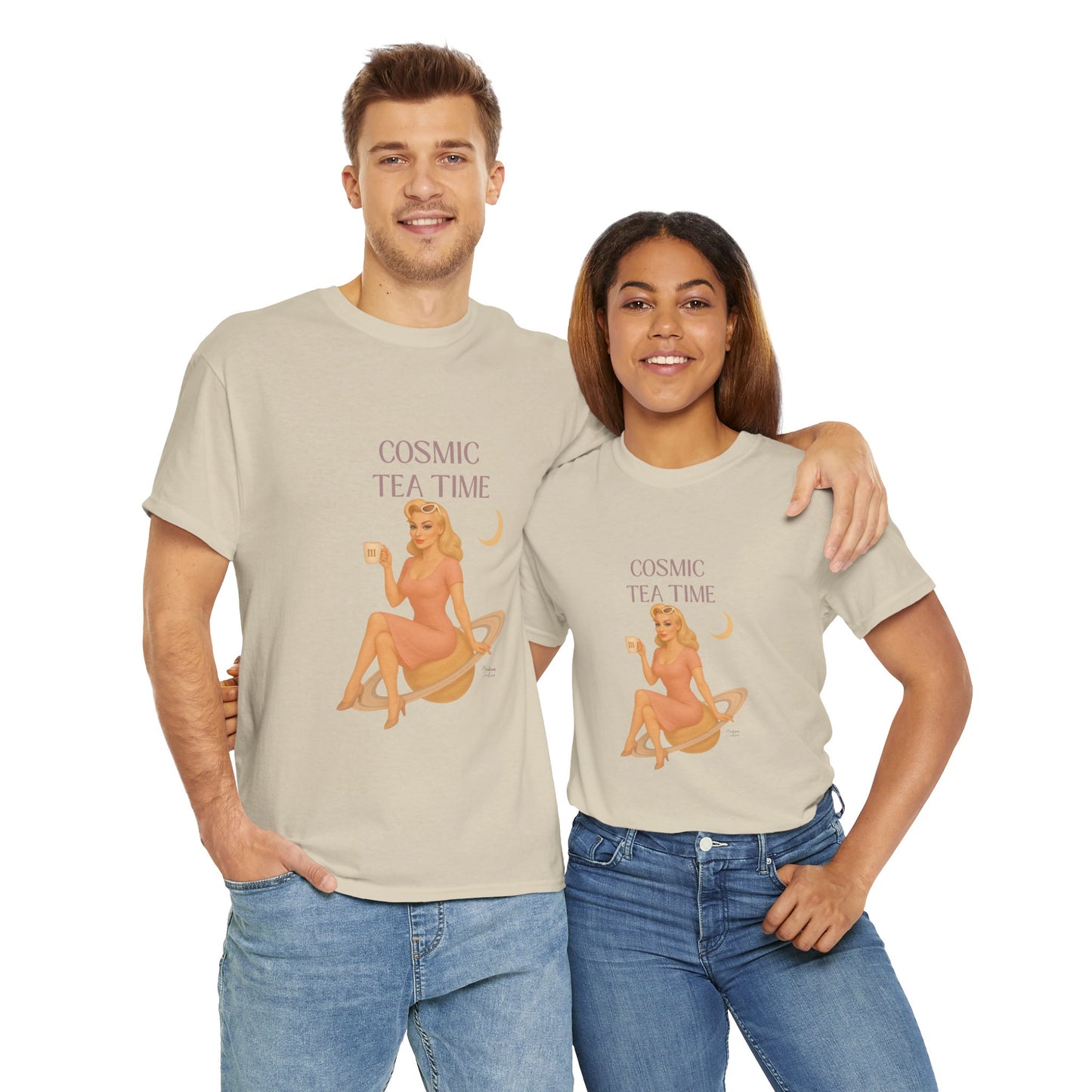 Cosmic Tea Time 111 Unisex T-Shirt – Retro Vintage Graphic Tee, Angel Number Shirt, Spiritual Pin Up Top, Unisex Cosmic Vibes Tee - Madame Soulière