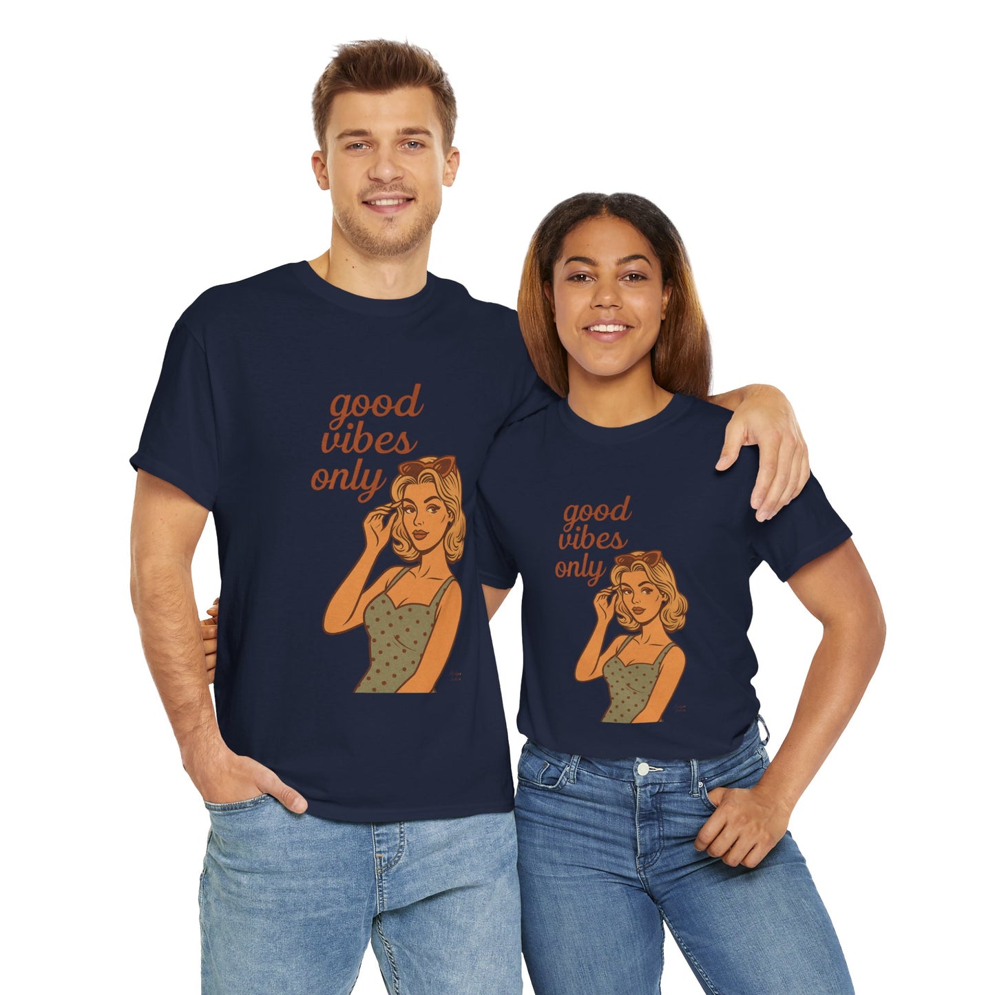 Retro Graphic Unisex T-Shirt – Good Vibes Only Vintage Pin Up Tee, 50s Inspired Feminine Empowerment Top, Spiritual Positive Energy Shirt - Madame Soulière