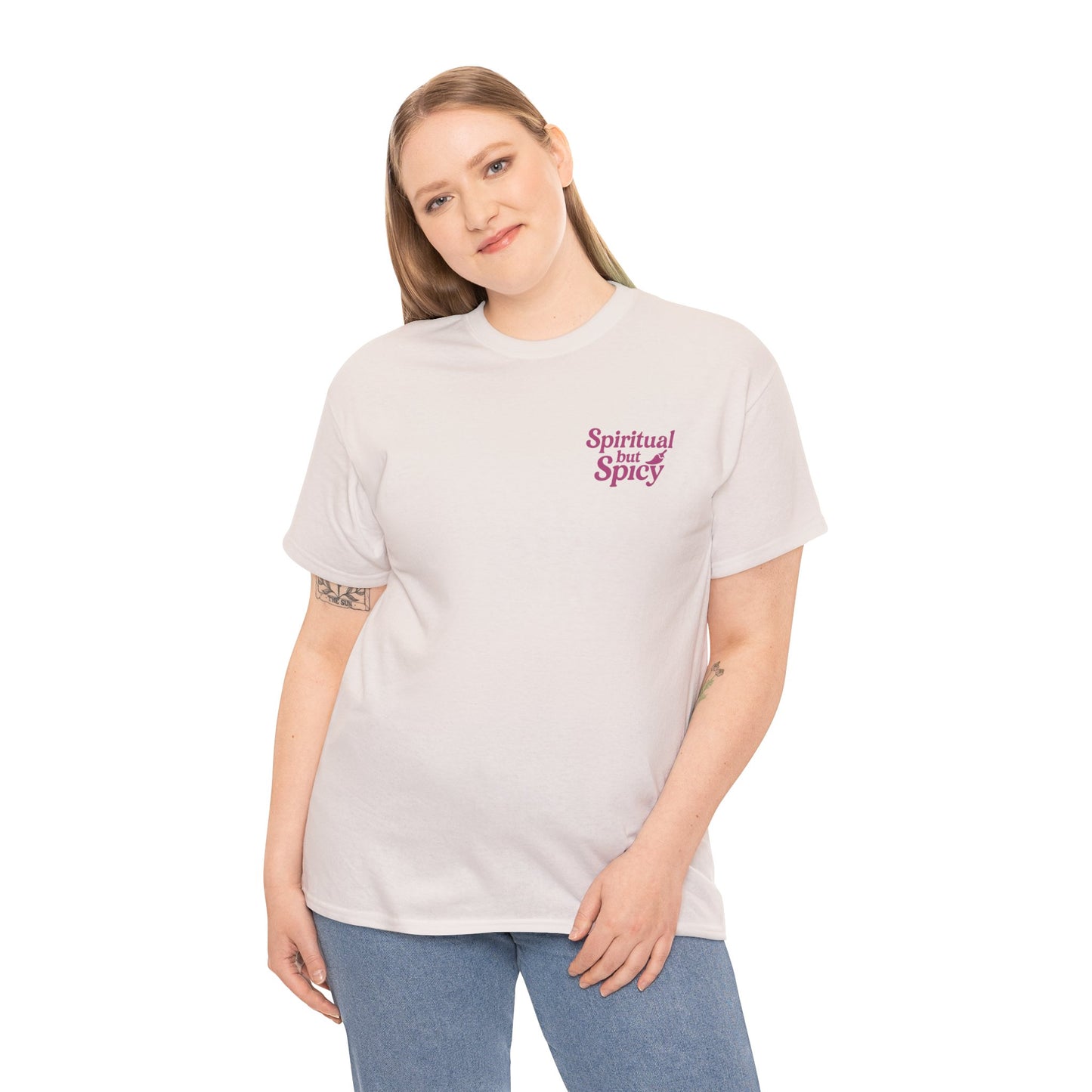 Spiritual but Spicy Unisex T-Shirt – Retro Mini Slogan Tee, Vintage Inspired Graphic Top, Feminine Statement Shirt - Madame Soulière