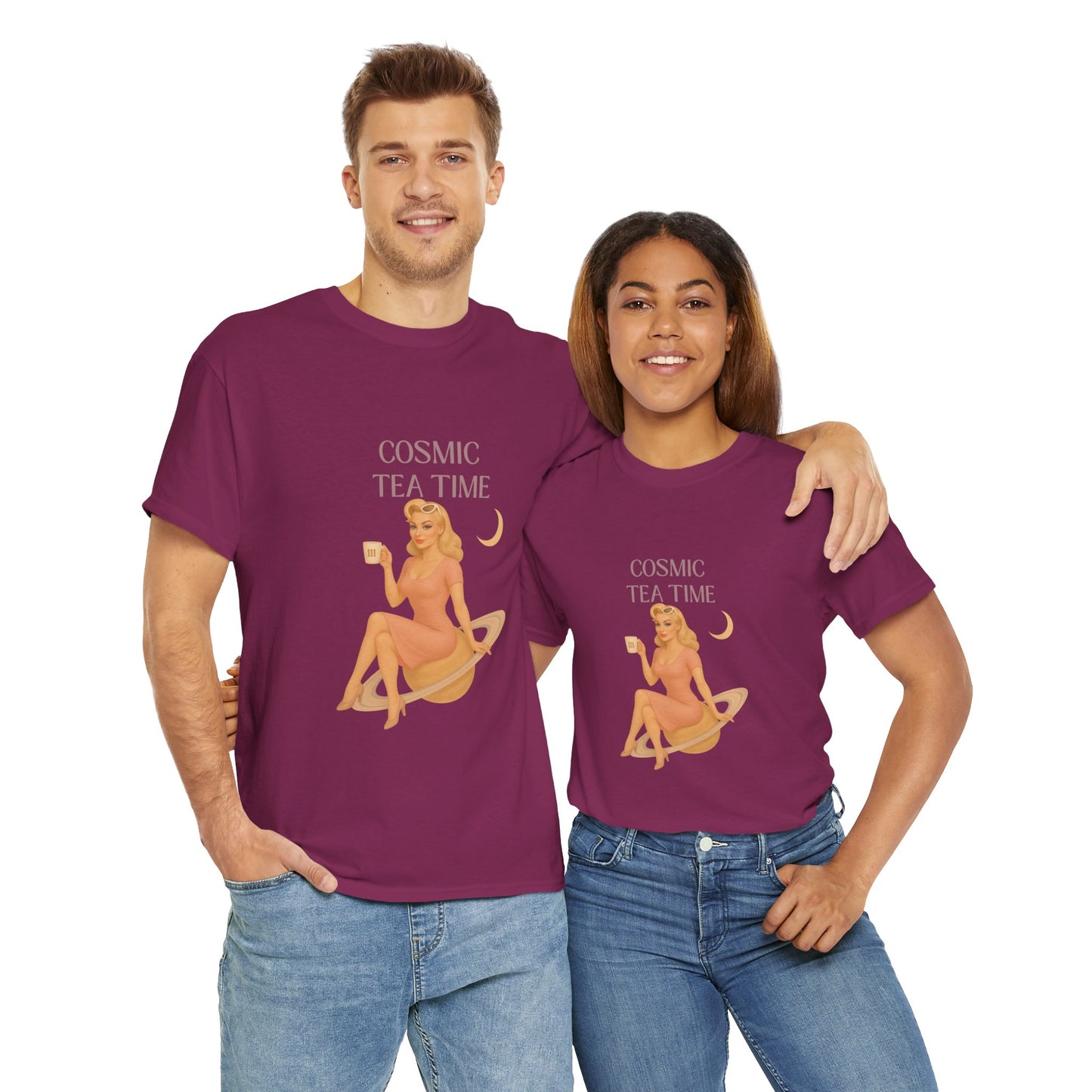 Cosmic Tea Time 111 Unisex T-Shirt – Retro Vintage Graphic Tee, Angel Number Shirt, Spiritual Pin Up Top, Unisex Cosmic Vibes Tee - Madame Soulière