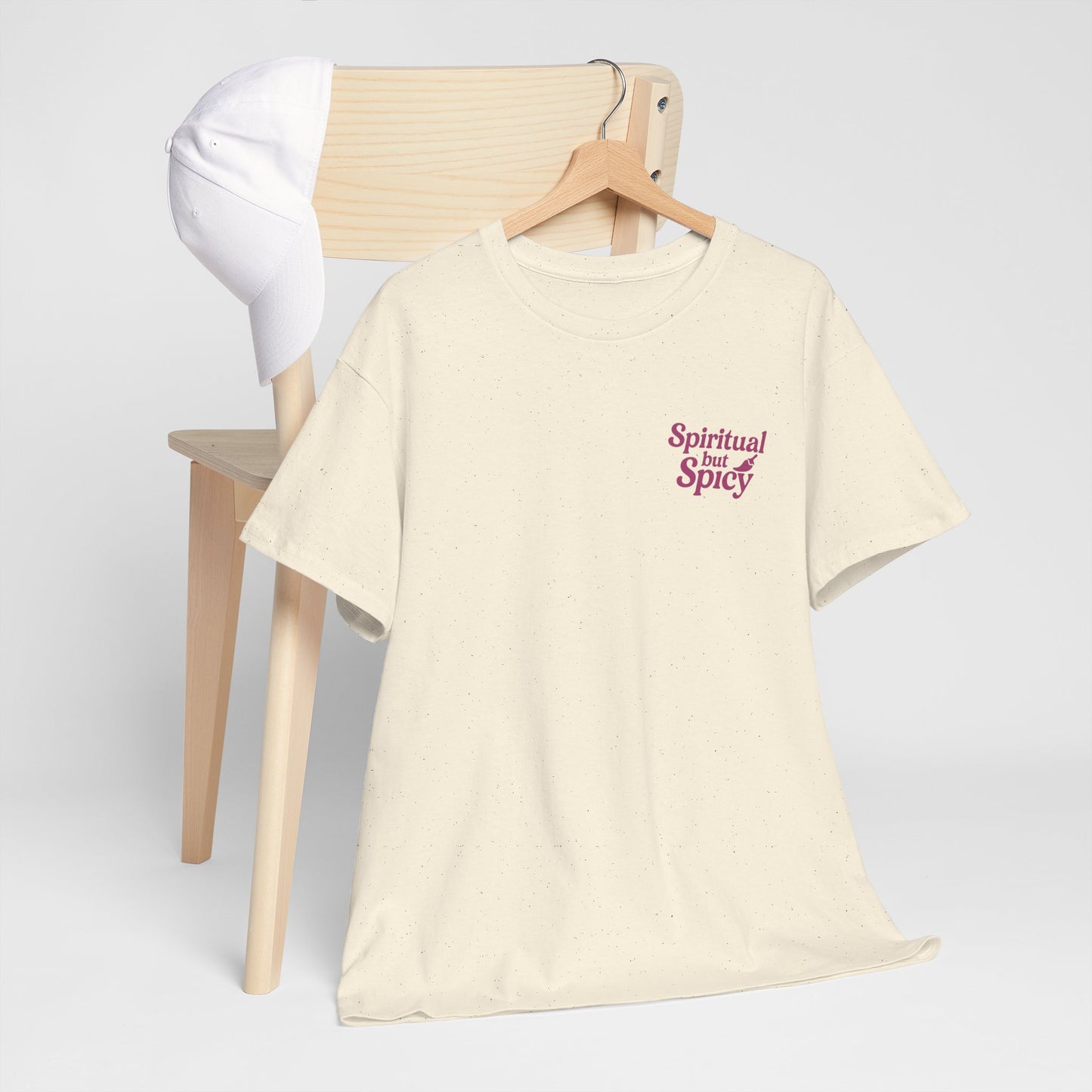 Spiritual but Spicy Unisex T-Shirt – Retro Mini Slogan Tee, Vintage Inspired Graphic Top, Feminine Statement Shirt - Madame Soulière