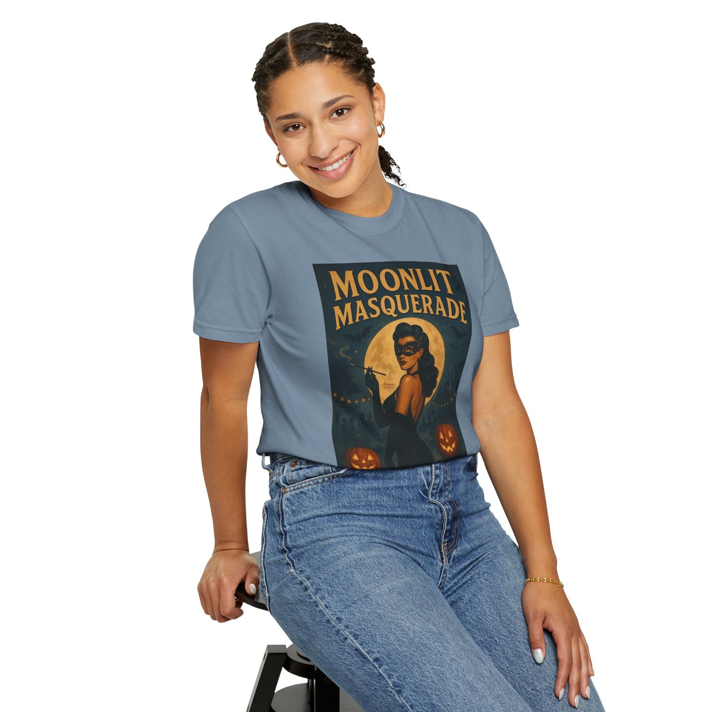 Moonlit Masquerade Halloween Unisex T-Shirt – Retro Vintage Masquerade Ball Graphic Tee, Spooky Horror Top - Madame Soulière