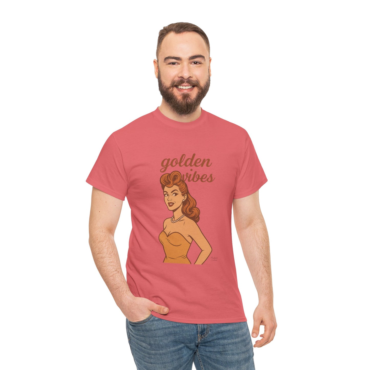 Golden Vibes – Retro Pin-Up Graphic Tee | Unisex Vintage Aesthetic T-Shirt - Madame Soulière