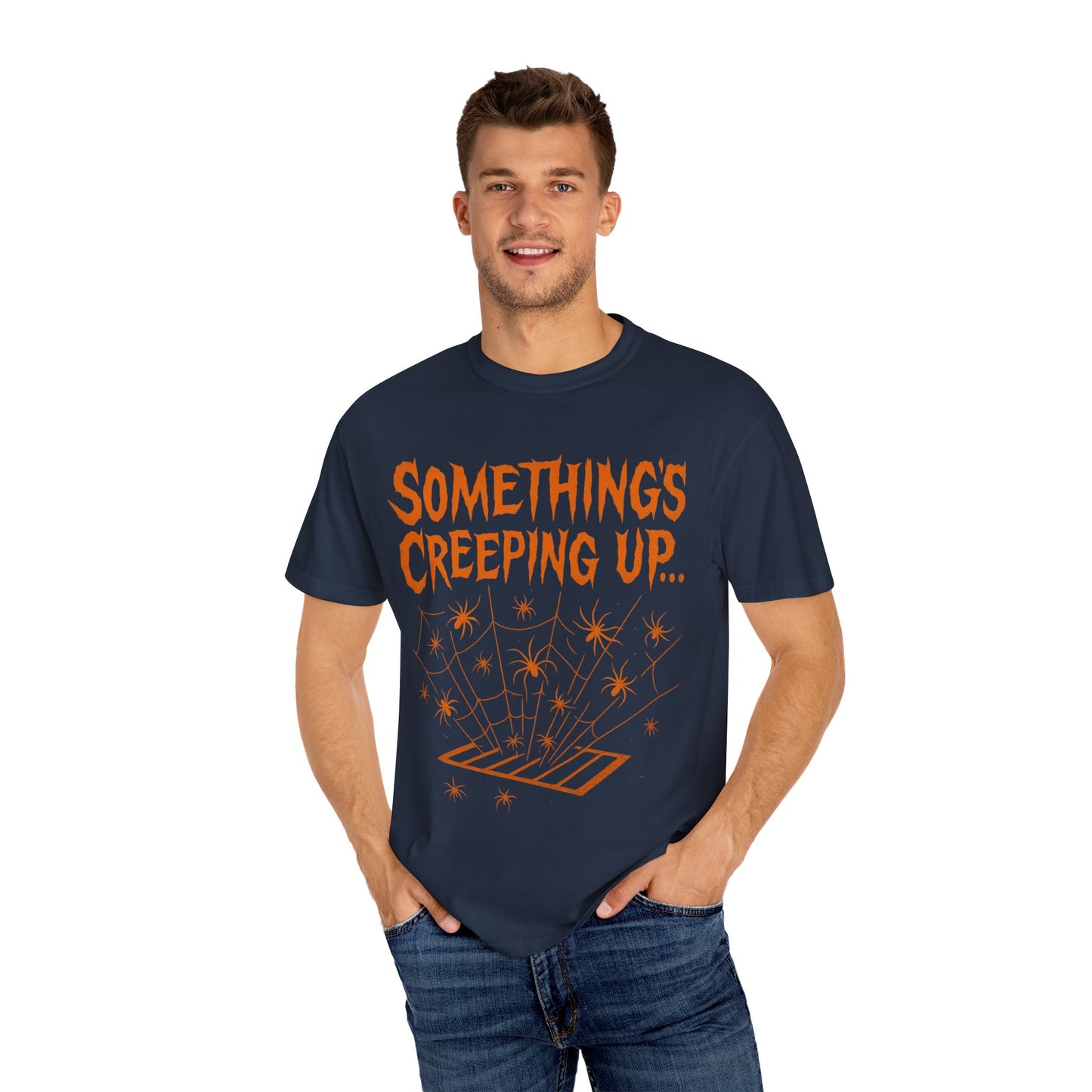 Halloween Creepy Unisex T-Shirt – Something’s Creeping Up Graphic Tee, Retro Vintage Spooky Top, Scary Season - Madame Soulière