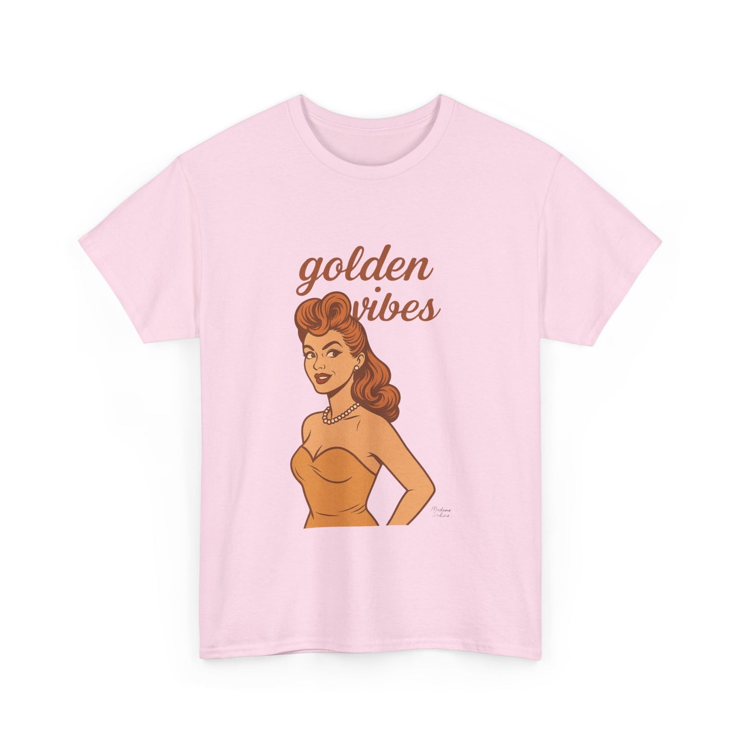 Golden Vibes – Retro Pin-Up Graphic Tee | Unisex Vintage Aesthetic T-Shirt - Madame Soulière