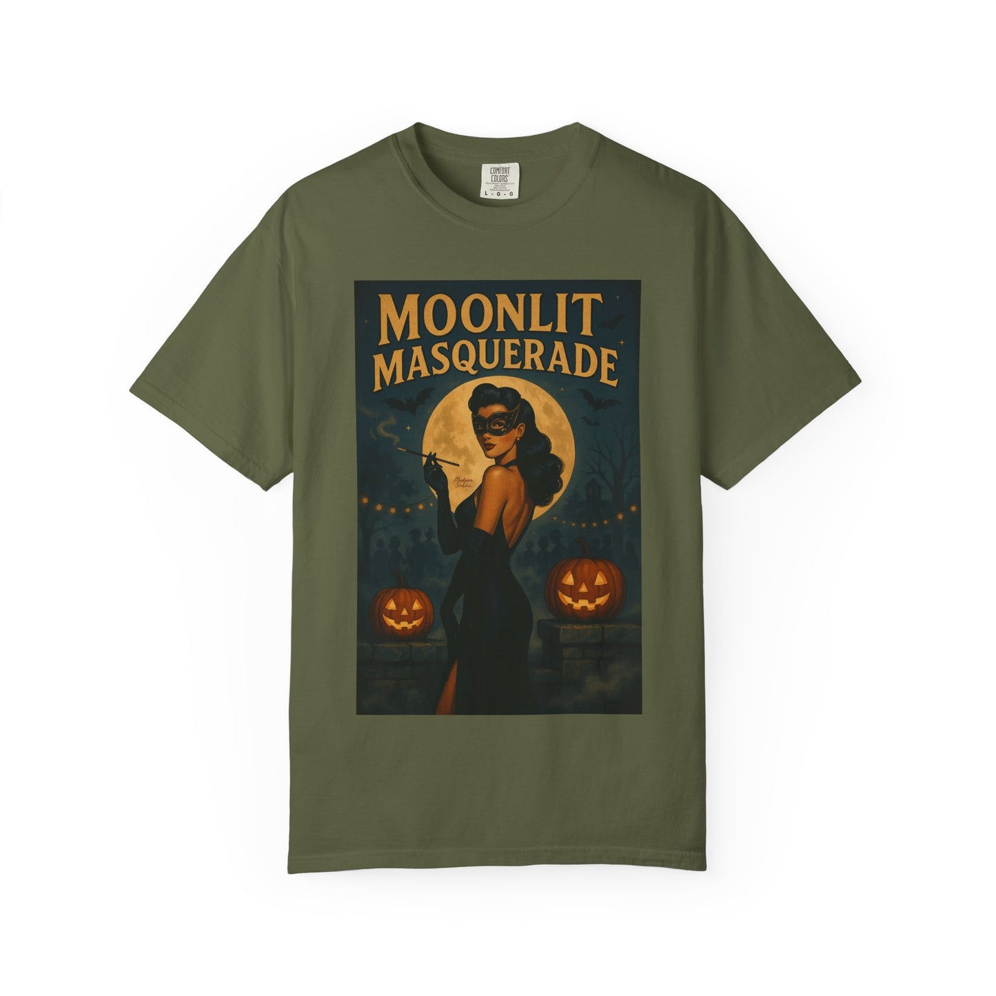 Moonlit Masquerade Halloween Unisex T-Shirt – Retro Vintage Masquerade Ball Graphic Tee, Spooky Horror Top - Madame Soulière