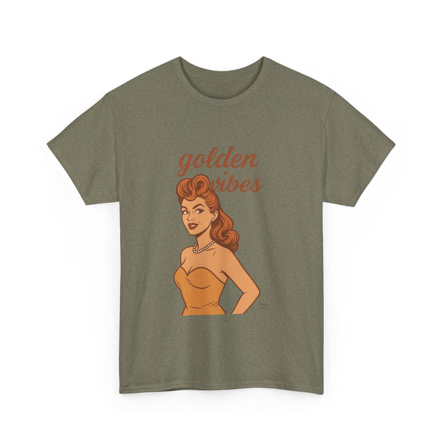 Golden Vibes – Retro Pin-Up Graphic Tee | Unisex Vintage Aesthetic T-Shirt - Madame Soulière