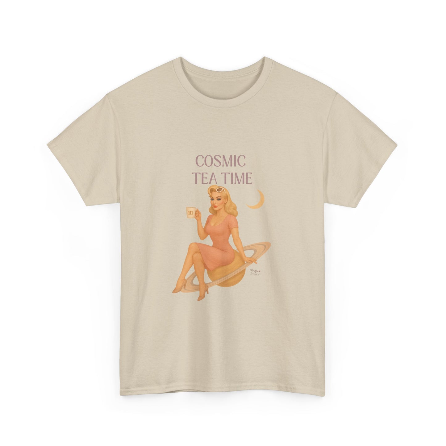 Cosmic Tea Time 111 Unisex T-Shirt – Retro Vintage Graphic Tee, Angel Number Shirt, Spiritual Pin Up Top, Unisex Cosmic Vibes Tee - Madame Soulière