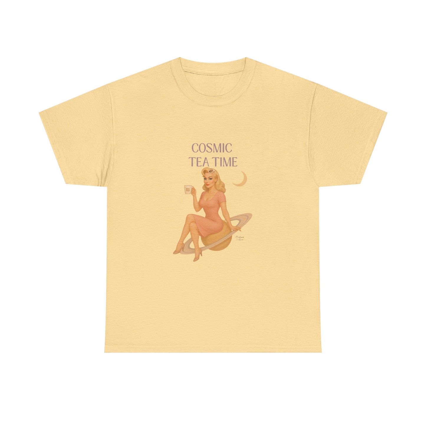 Cosmic Tea Time 111 Unisex T-Shirt – Retro Vintage Graphic Tee, Angel Number Shirt, Spiritual Pin Up Top, Unisex Cosmic Vibes Tee - Madame Soulière