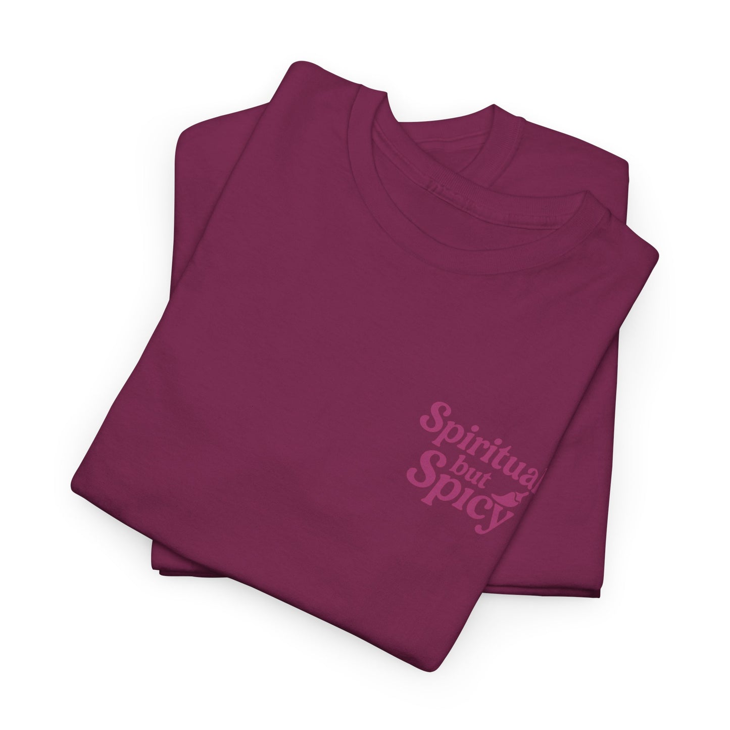Spiritual but Spicy Unisex T-Shirt – Retro Mini Slogan Tee, Vintage Inspired Graphic Top, Feminine Statement Shirt - Madame Soulière