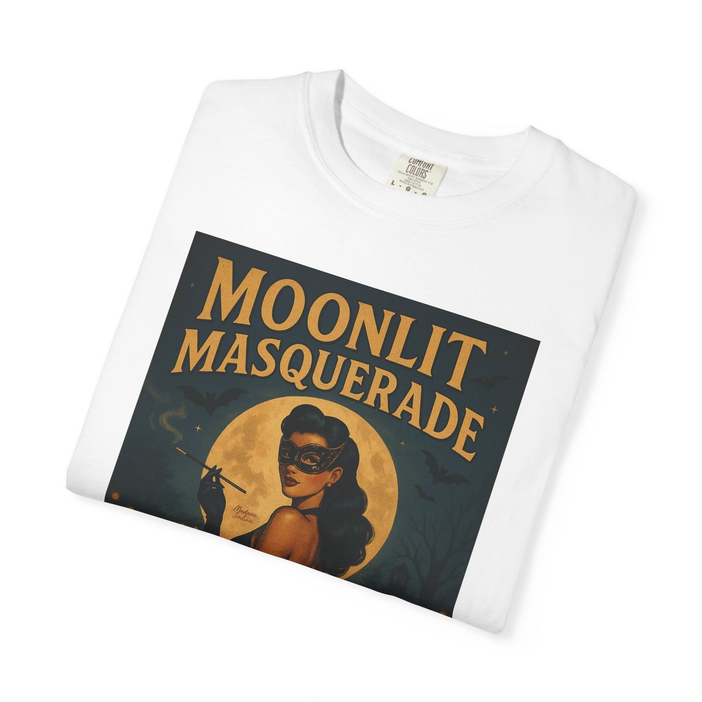 Moonlit Masquerade Halloween Unisex T-Shirt – Retro Vintage Masquerade Ball Graphic Tee, Spooky Horror Top - Madame Soulière