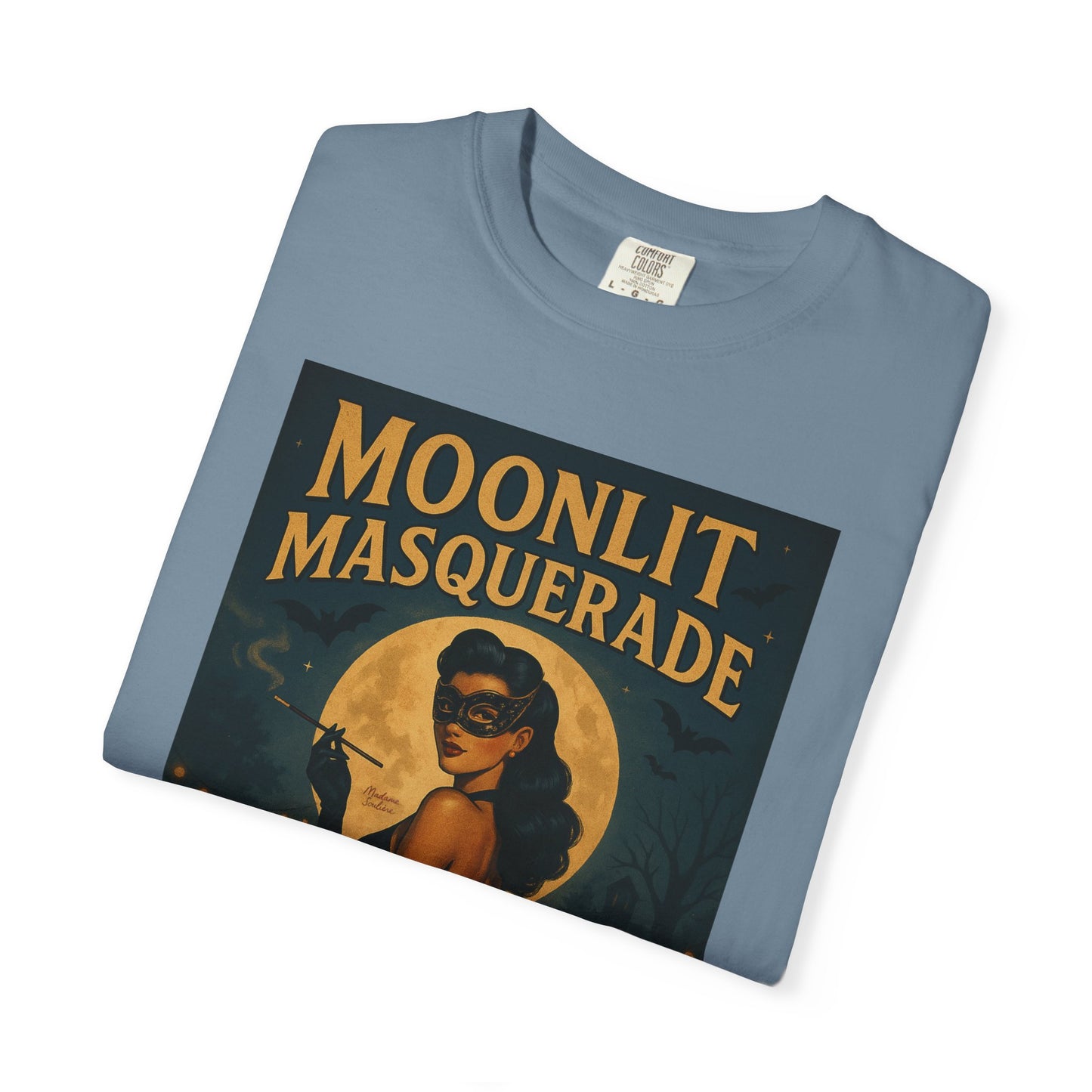 Moonlit Masquerade Halloween Unisex T-Shirt – Retro Vintage Masquerade Ball Graphic Tee, Spooky Horror Top - Madame Soulière
