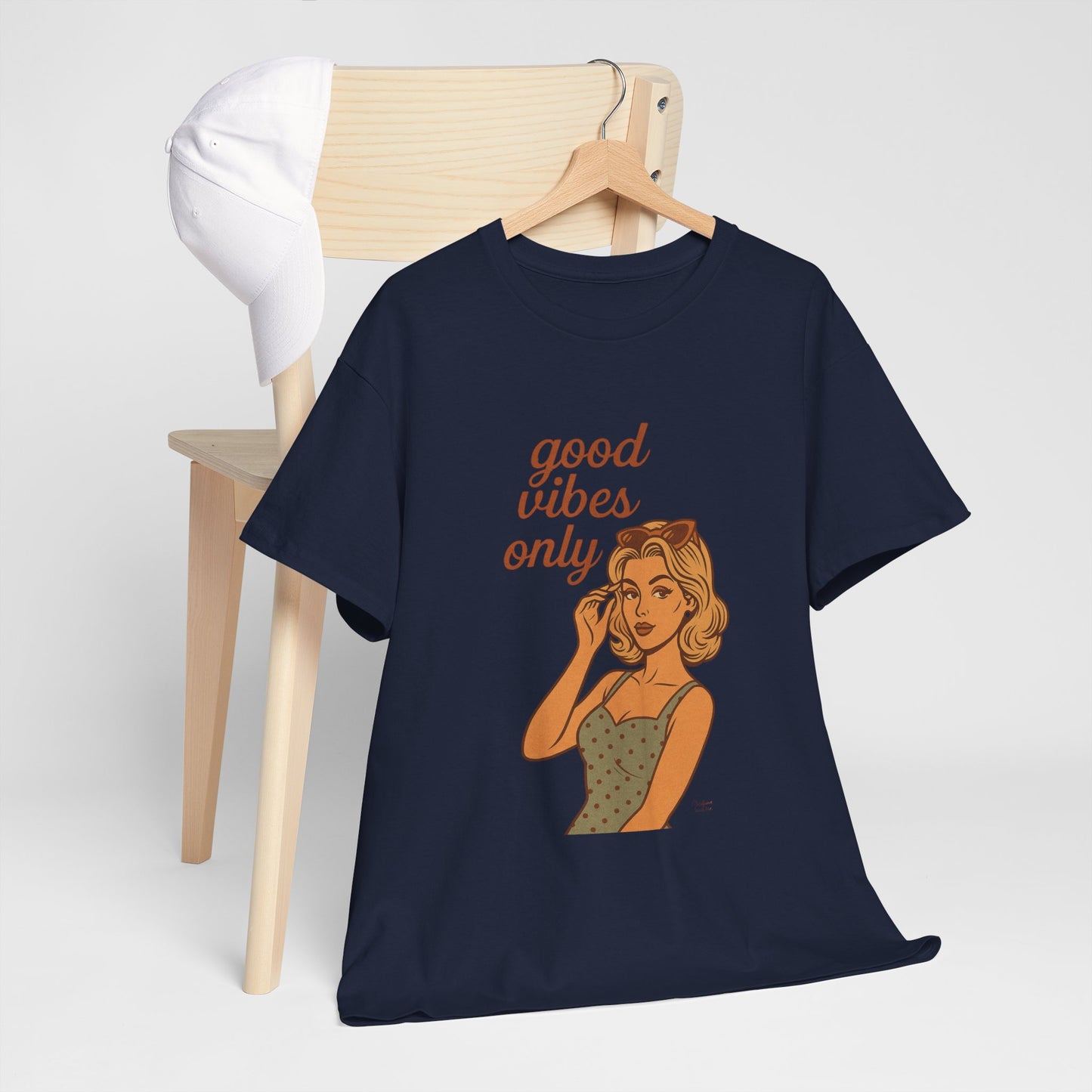 Retro Graphic Unisex T-Shirt – Good Vibes Only Vintage Pin Up Tee, 50s Inspired Feminine Empowerment Top, Spiritual Positive Energy Shirt - Madame Soulière