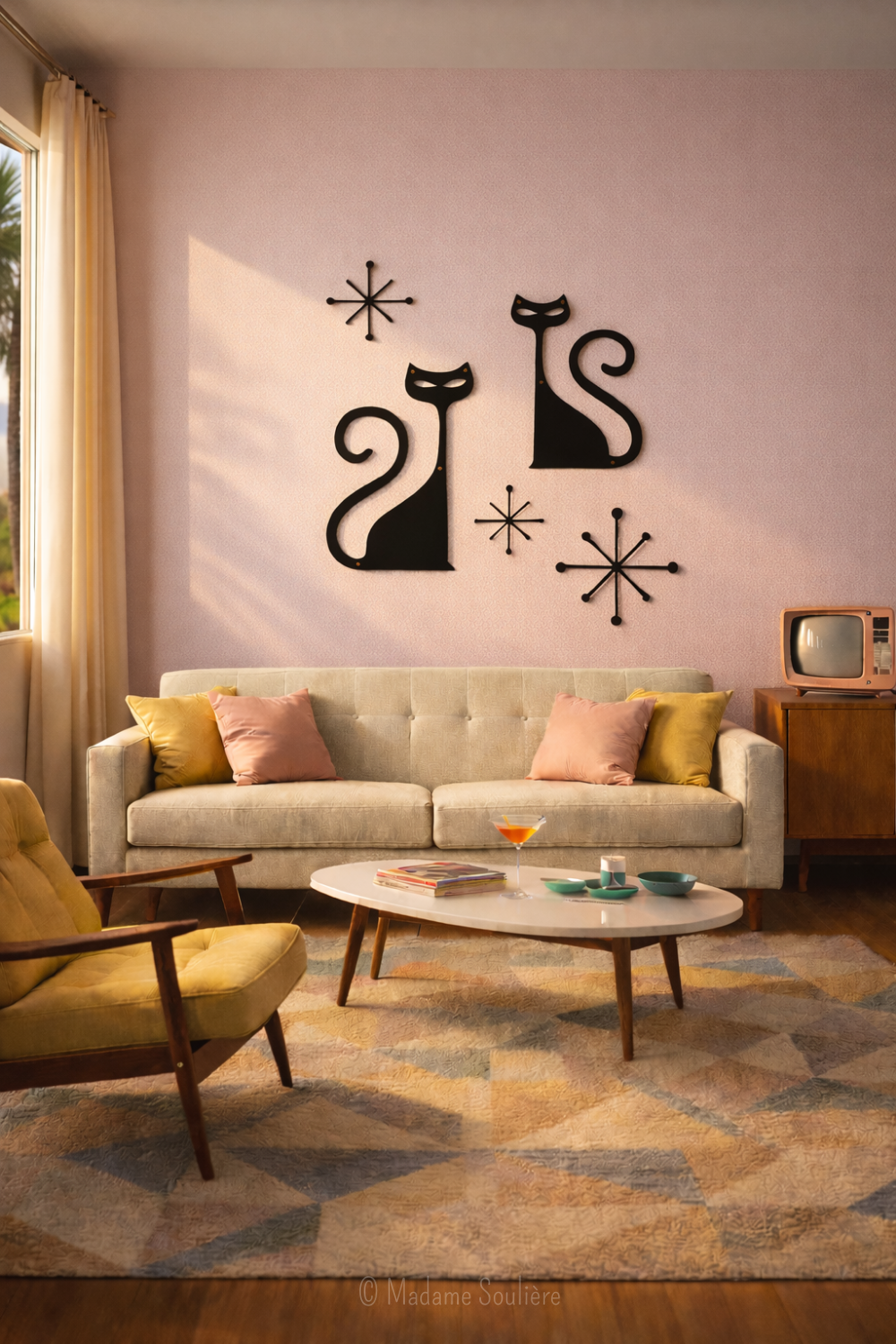 How to Create a Dreamy Mid-Century Living Room With Retro Wall Art