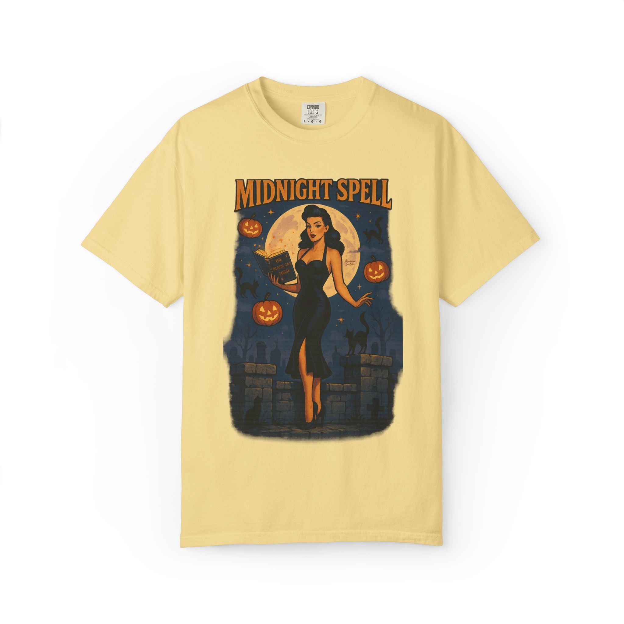 Midnight Spell – Retro Pin-Up Witch Unisex Halloween T-Shirt