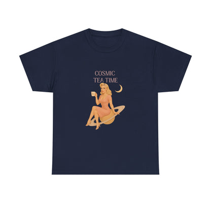 Cosmic Tea Time 111 Unisex T-Shirt – Retro Vintage Graphic Tee, Angel Number Shirt, Spiritual Pin Up Top, Unisex Cosmic Vibes Tee - Madame Soulière