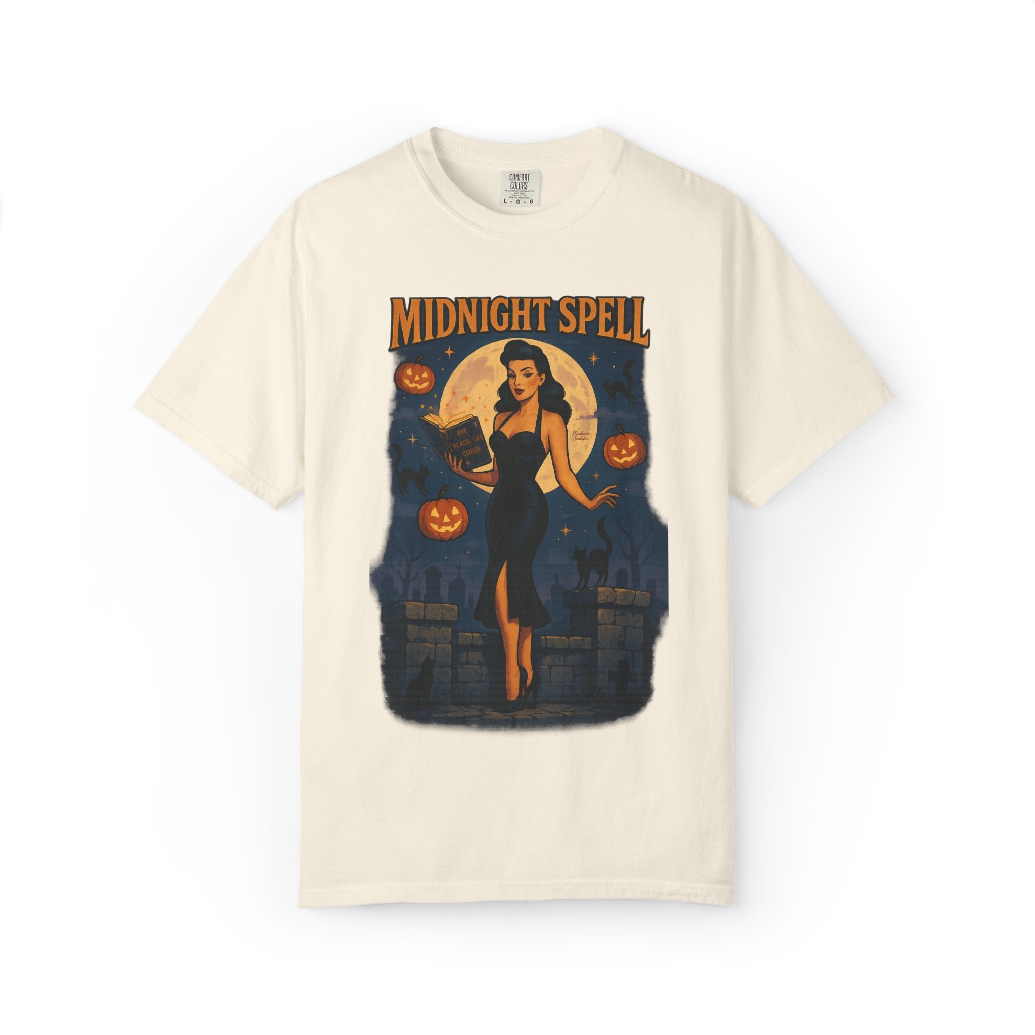 Midnight Spell – Retro Pin-Up Witch Unisex Halloween T-Shirt