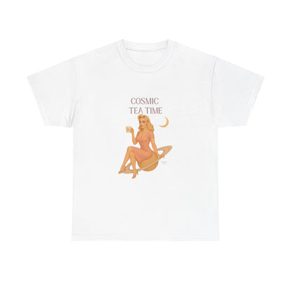 Cosmic Tea Time 111 Unisex T-Shirt – Retro Vintage Graphic Tee, Angel Number Shirt, Spiritual Pin Up Top, Unisex Cosmic Vibes Tee - Madame Soulière