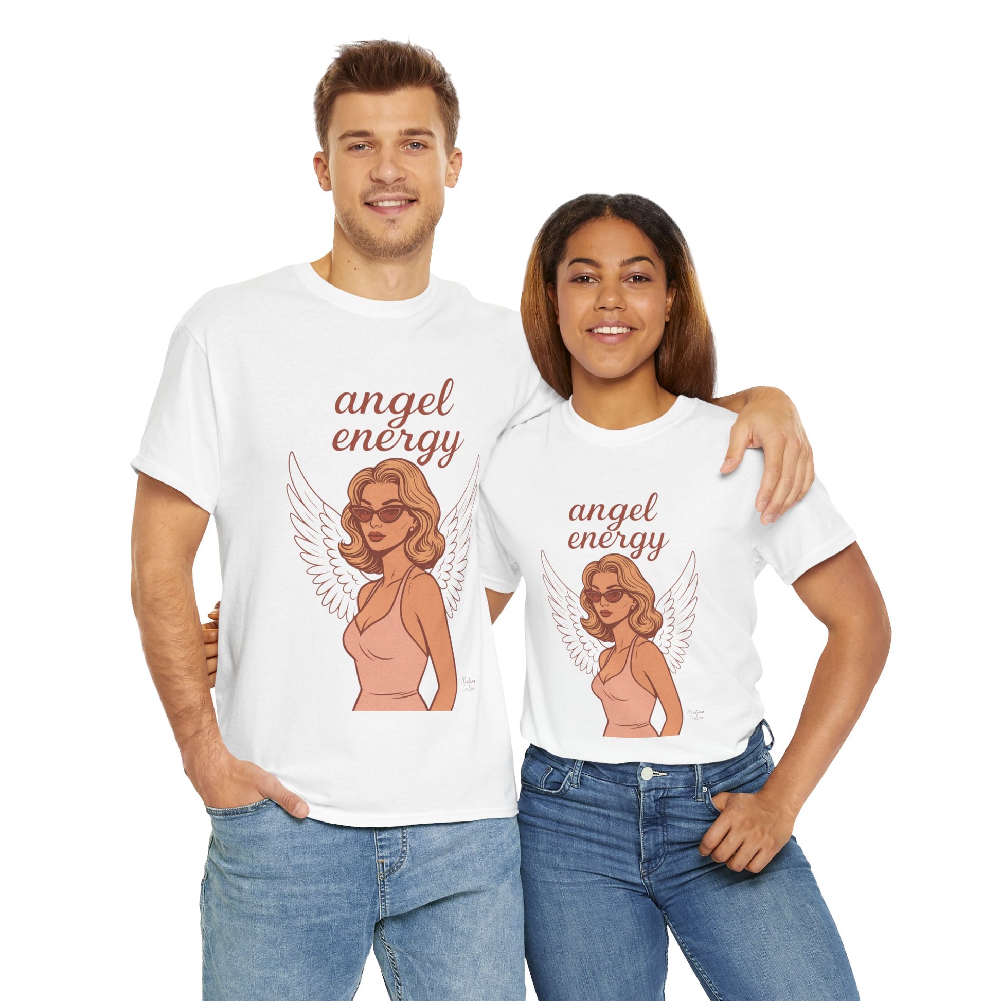 Angel Energy Unisex T-Shirt – Vintage Retro Graphic Tee, Spiritual Pin Up Shirt, Feminine Aesthetic Empowerment Top - Madame Soulière