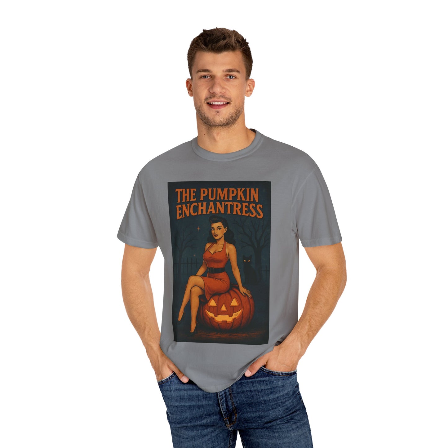The Pumpkin Enchantress Halloween Unisex T-Shirt – Retro Witch Graphic Tee, Vintage Pumpkin Horror Top, Spooky Unisex Scary Season Shirt - Madame Soulière