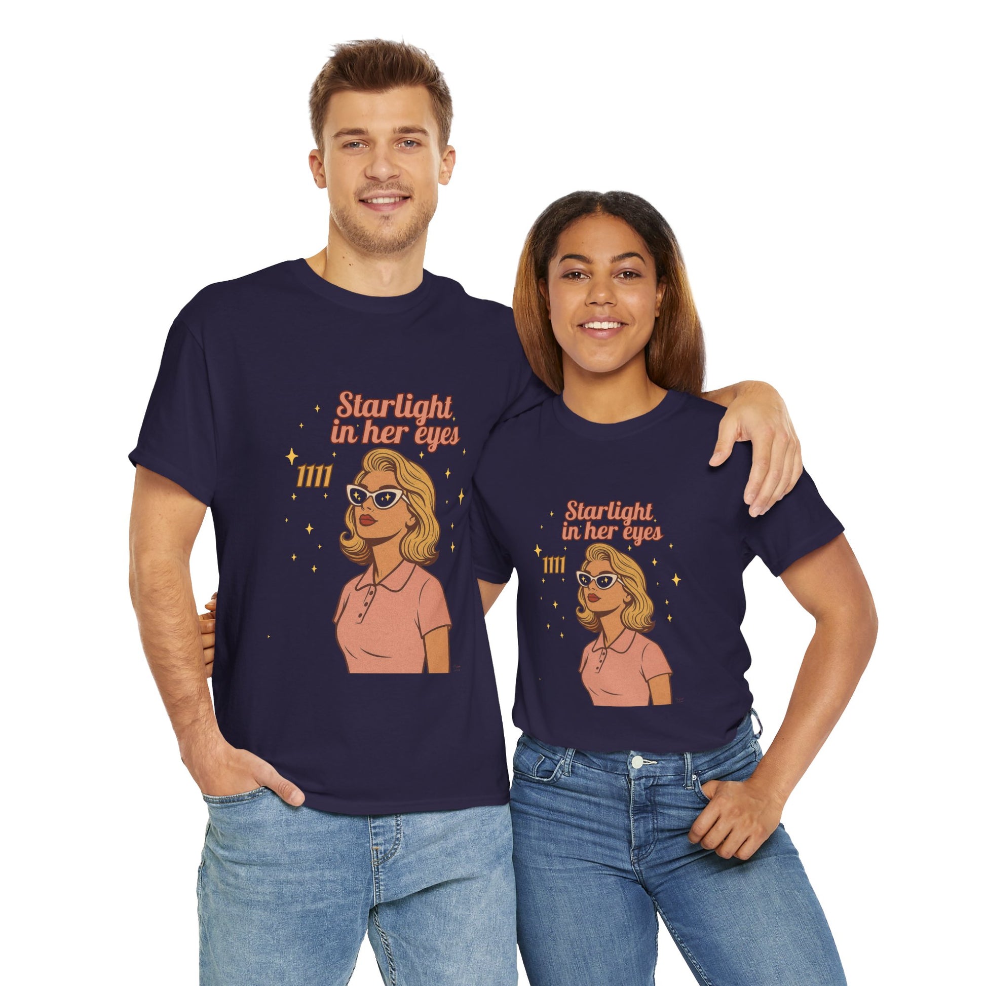Starlight in Her Eyes – 1111 Angel Number Retro T-Shirt | Unisex Spiritual Vintage Tee - Madame Soulière