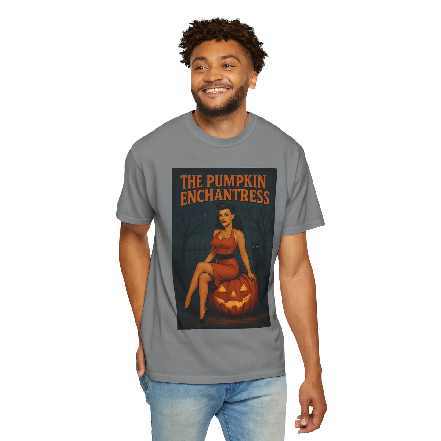 The Pumpkin Enchantress Halloween Unisex T-Shirt – Retro Witch Graphic Tee, Vintage Pumpkin Horror Top, Spooky Unisex Scary Season Shirt - Madame Soulière