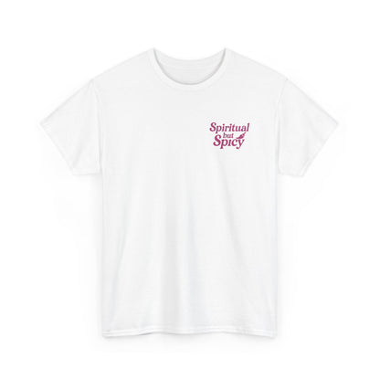 Spiritual but Spicy Unisex T-Shirt – Retro Mini Slogan Tee, Vintage Inspired Graphic Top, Feminine Statement Shirt - Madame Soulière