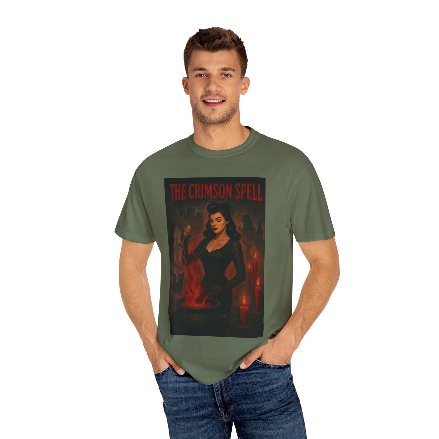 The Crimson Spell Halloween Unisex T-Shirt – Retro Witch Graphic Tee, Vintage Horror Spooky Top,  Scary Season Shirt - Madame Soulière