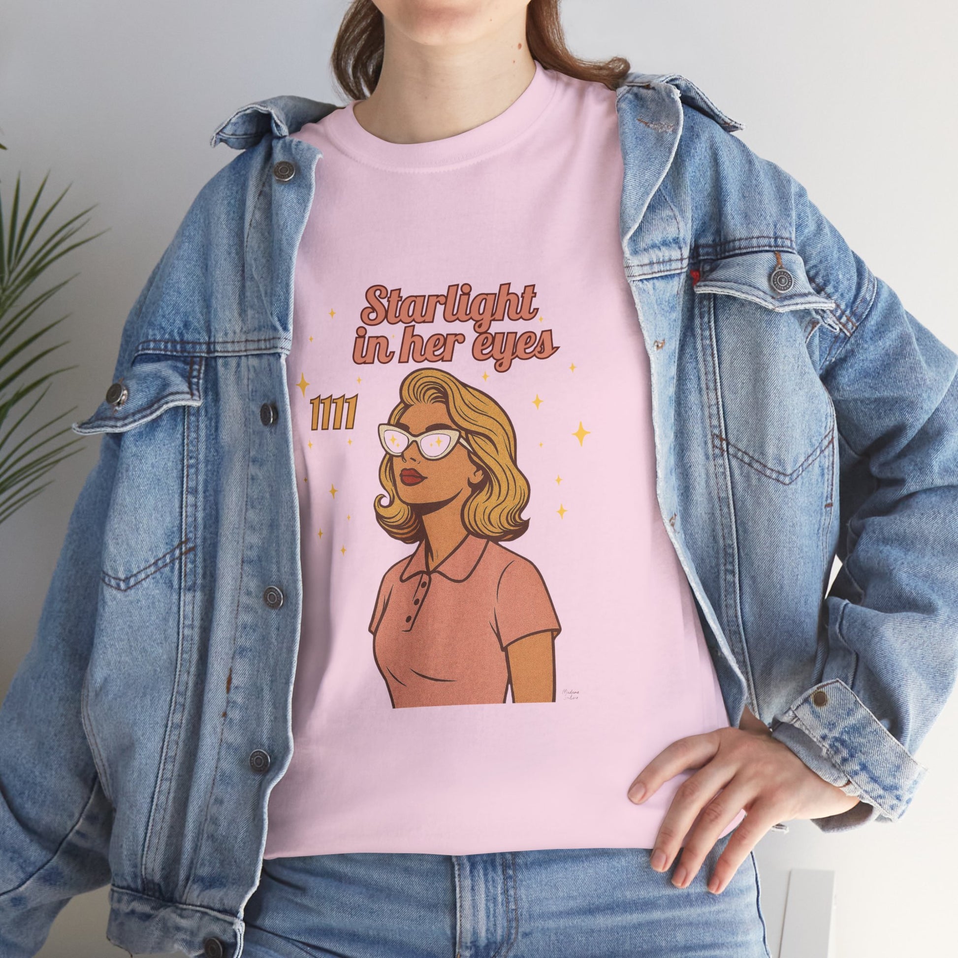 Starlight in Her Eyes – 1111 Angel Number Retro T-Shirt | Unisex Spiritual Vintage Tee - Madame Soulière