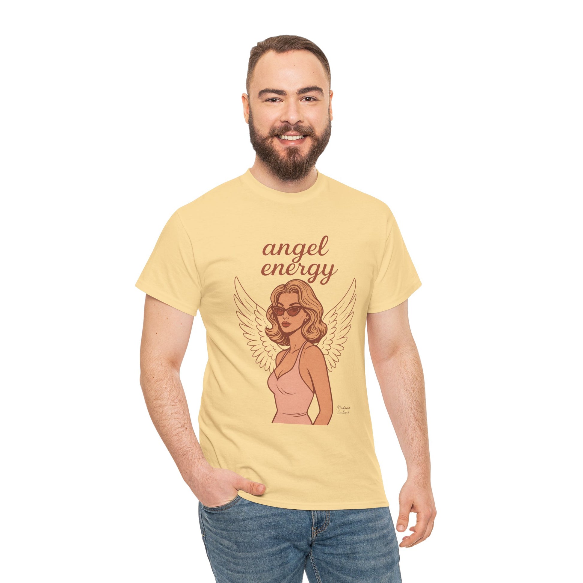 Angel Energy Unisex T-Shirt – Vintage Retro Graphic Tee, Spiritual Pin Up Shirt, Feminine Aesthetic Empowerment Top - Madame Soulière