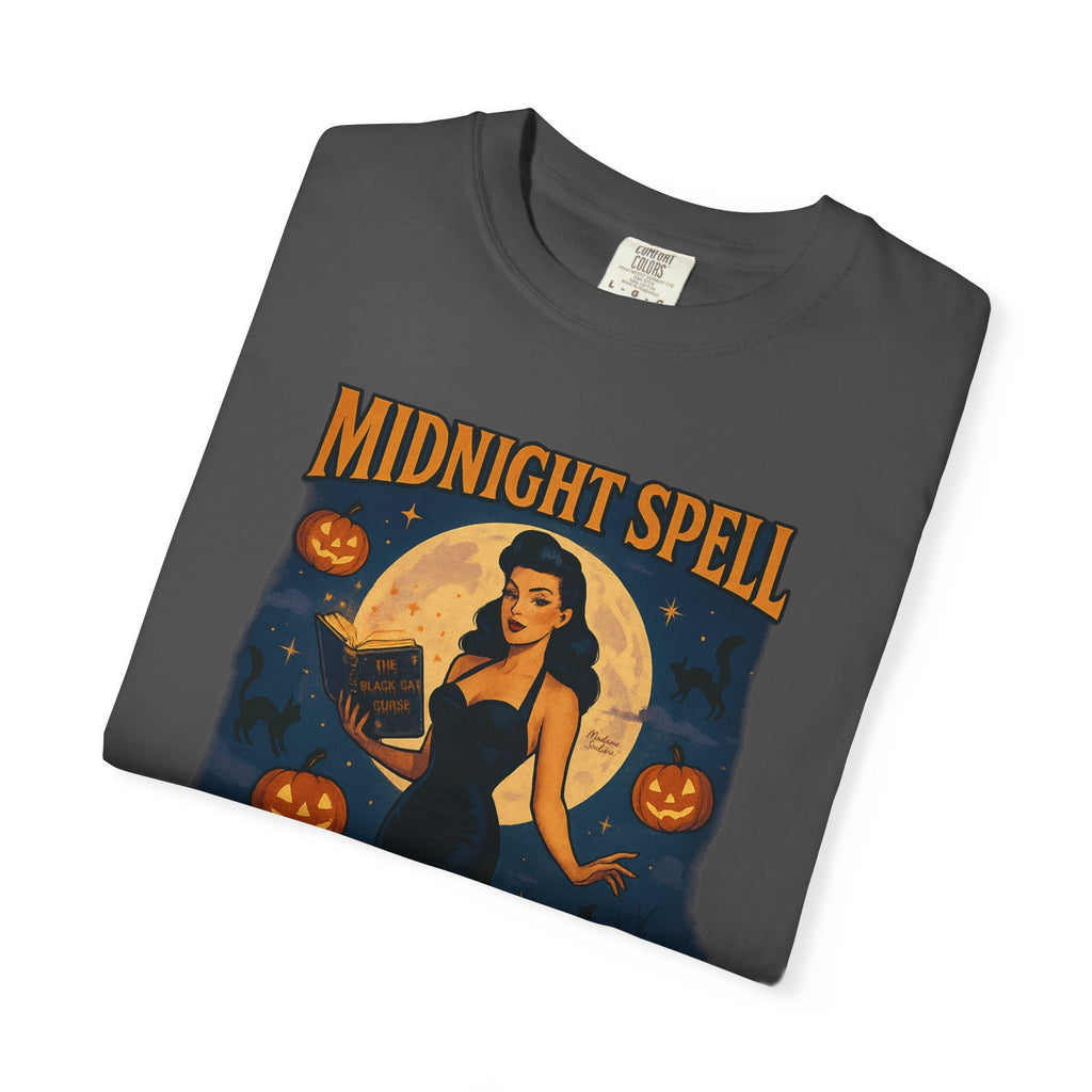 Midnight Spell – Retro Pin-Up Witch Unisex Halloween T-Shirt