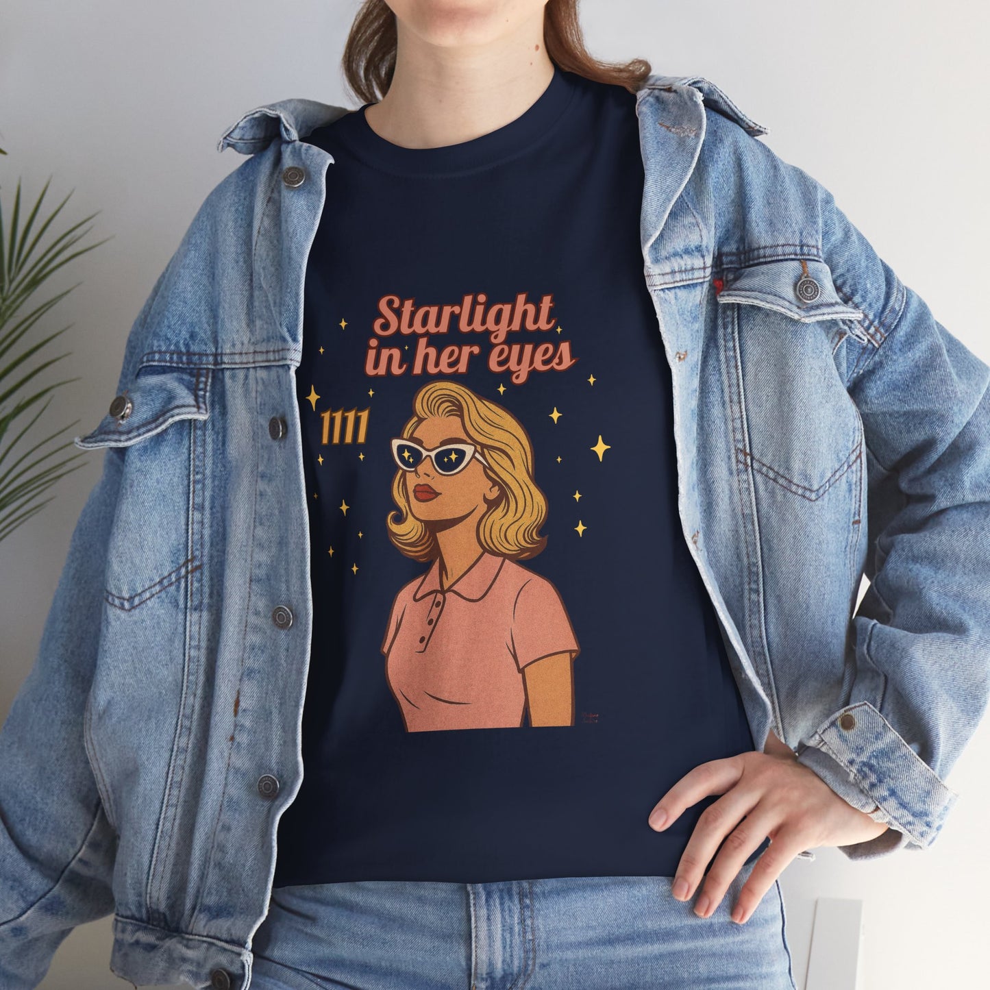 Starlight in Her Eyes – 1111 Angel Number Retro T-Shirt | Unisex Spiritual Vintage Tee - Madame Soulière