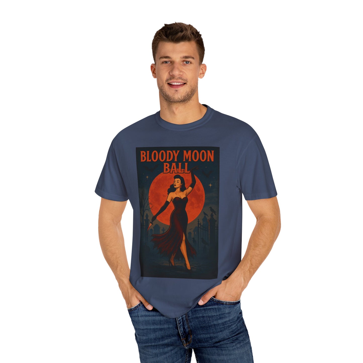Bloody Moon Halloween Unisex T-Shirt – Vampire Retro Graphic Tee, Vintage Horror Spooky Top, Scary Season Shirt - Madame Soulière