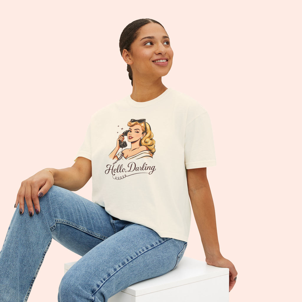 Hello Darling - Retro Pin-Up Graphic Boxy T-Shirt