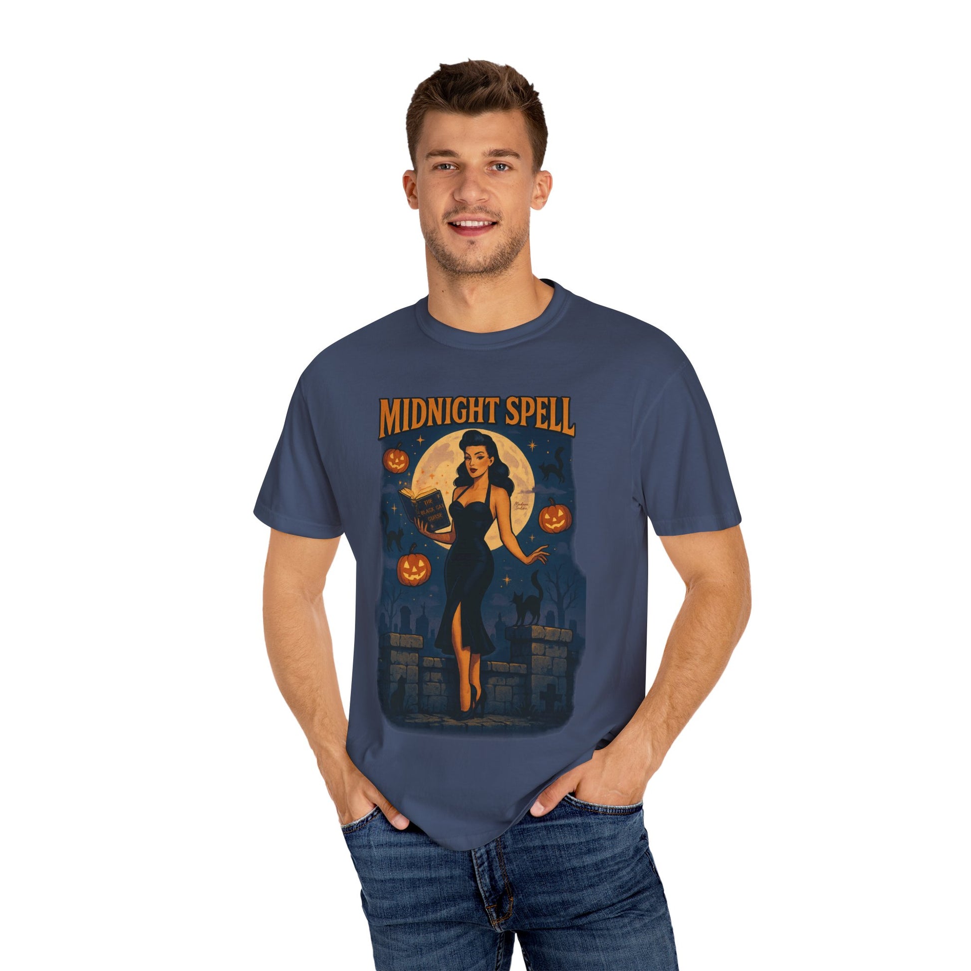 Midnight Spell Halloween Unisex T-Shirt – Retro Witch Graphic Tee, Vintage Spooky Horror Top, Scary Season Shirt - Madame Soulière