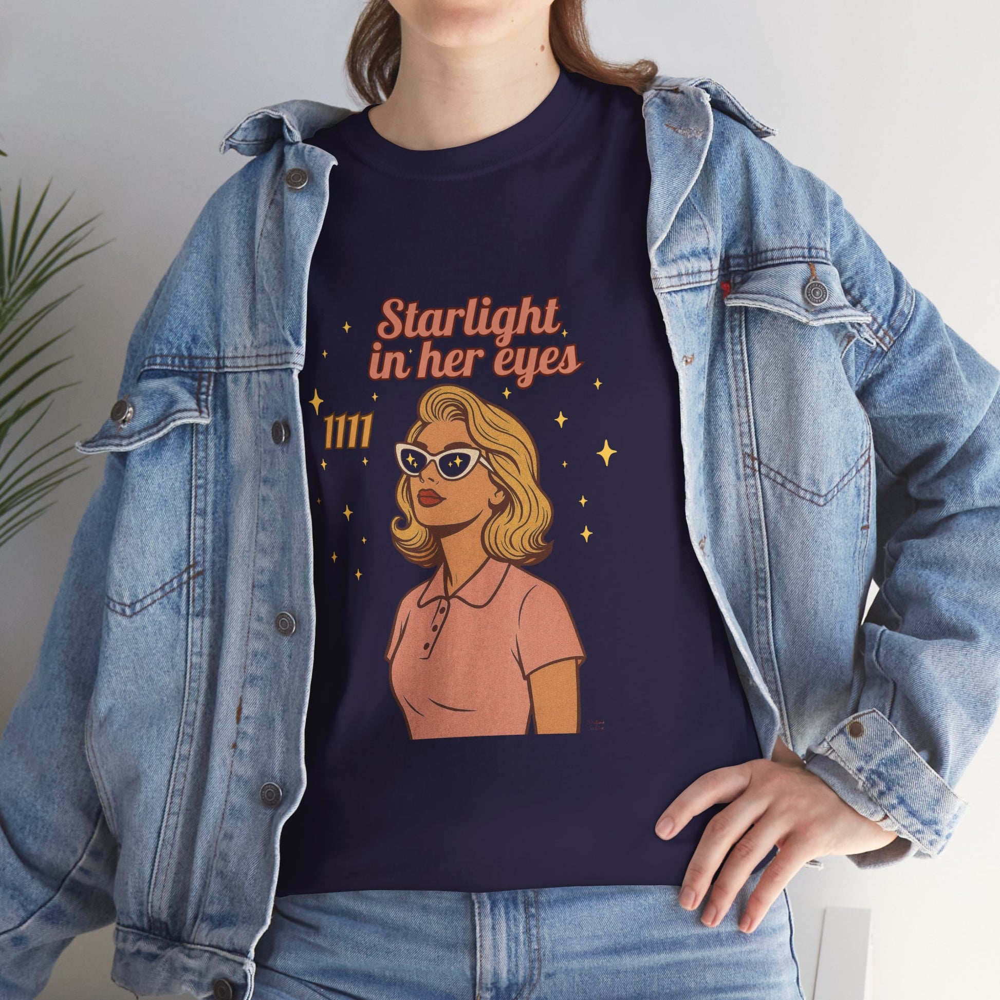 Starlight in Her Eyes – 1111 Angel Number Retro T-Shirt | Unisex Spiritual Vintage Tee - Madame Soulière