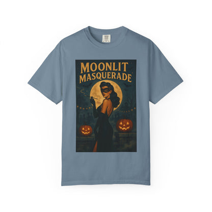Moonlit Masquerade Halloween Unisex T-Shirt – Retro Vintage Masquerade Ball Graphic Tee, Spooky Horror Top - Madame Soulière