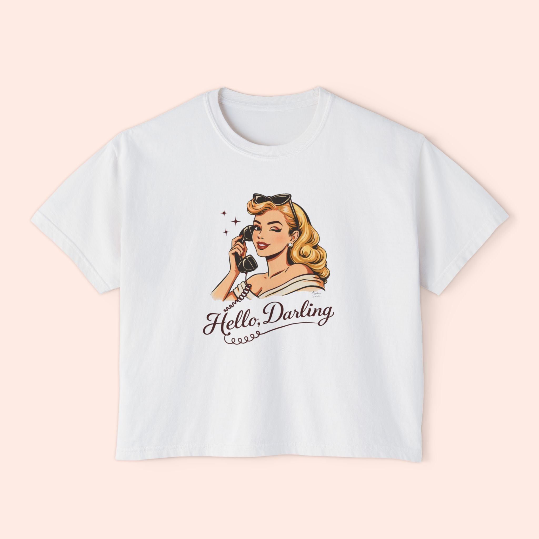 Hello Darling - Retro Pin-Up Graphic Boxy T-Shirt