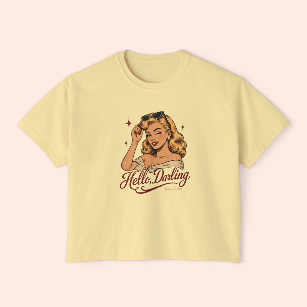Hello Darling - Retro Pin-Up Graphic Boxy T-Shirt