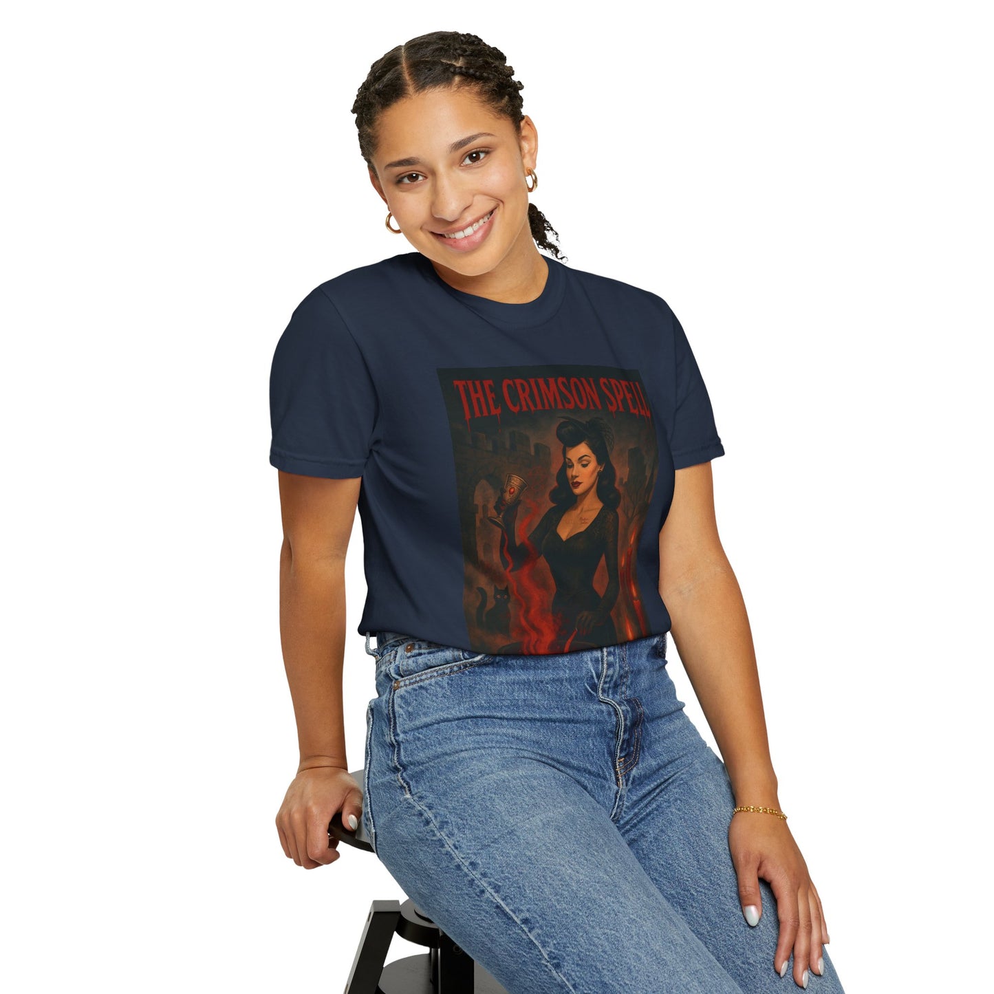 The Crimson Spell Halloween Unisex T-Shirt – Retro Witch Graphic Tee, Vintage Horror Spooky Top,  Scary Season Shirt - Madame Soulière