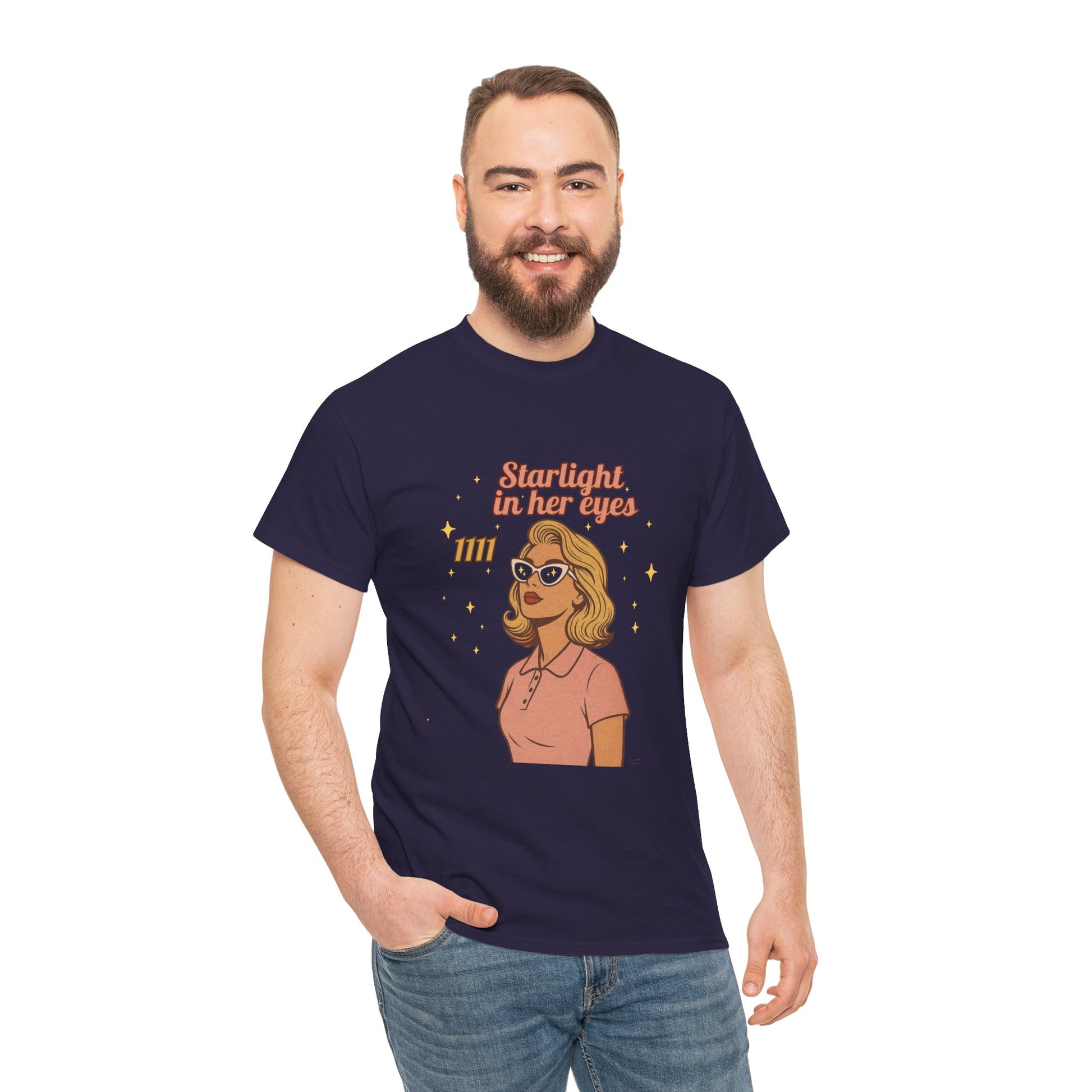 Starlight in Her Eyes – 1111 Angel Number Retro T-Shirt | Unisex Spiritual Vintage Tee - Madame Soulière