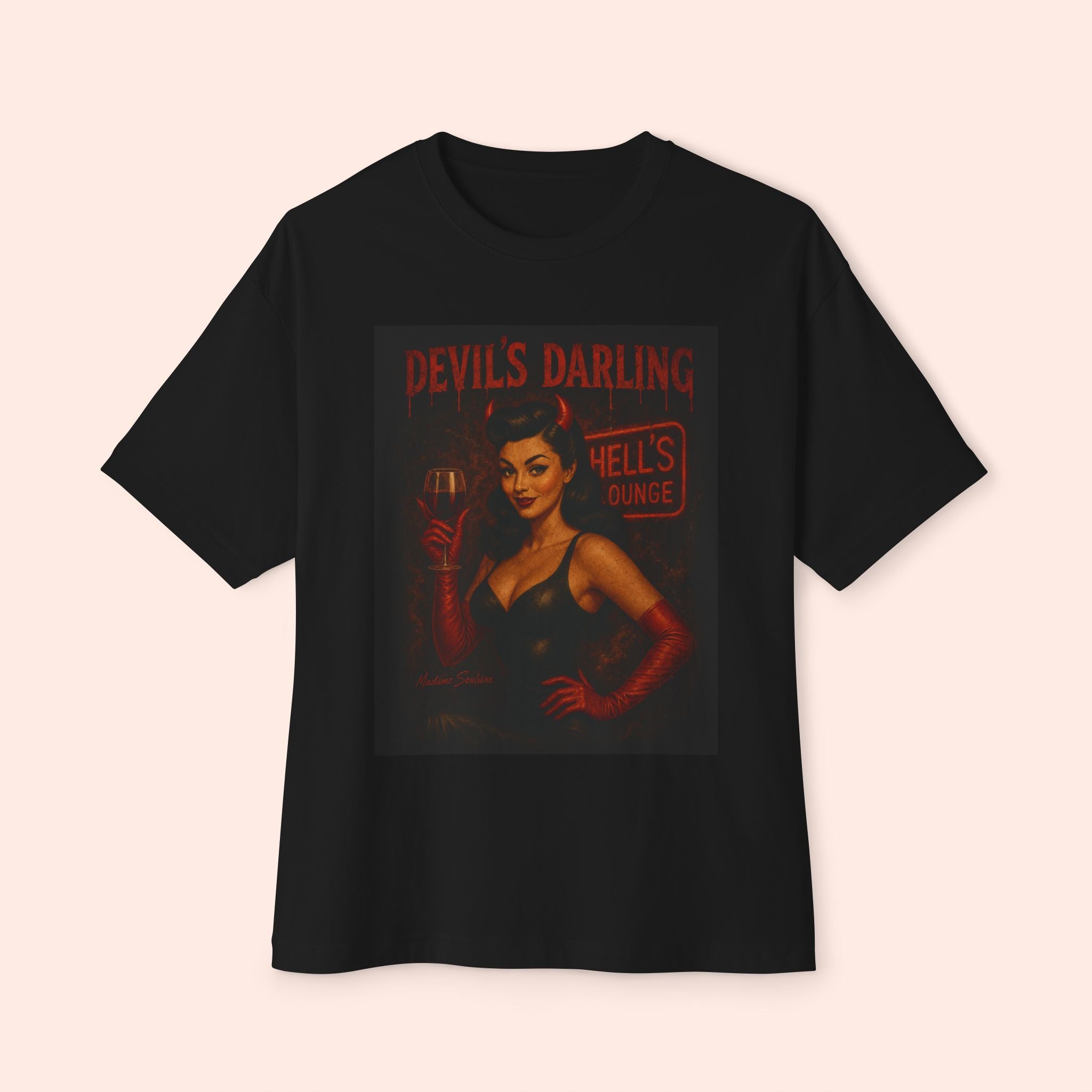Devil’s Darling – Retro Pin-Up Devil Long Boxy T-Shirt