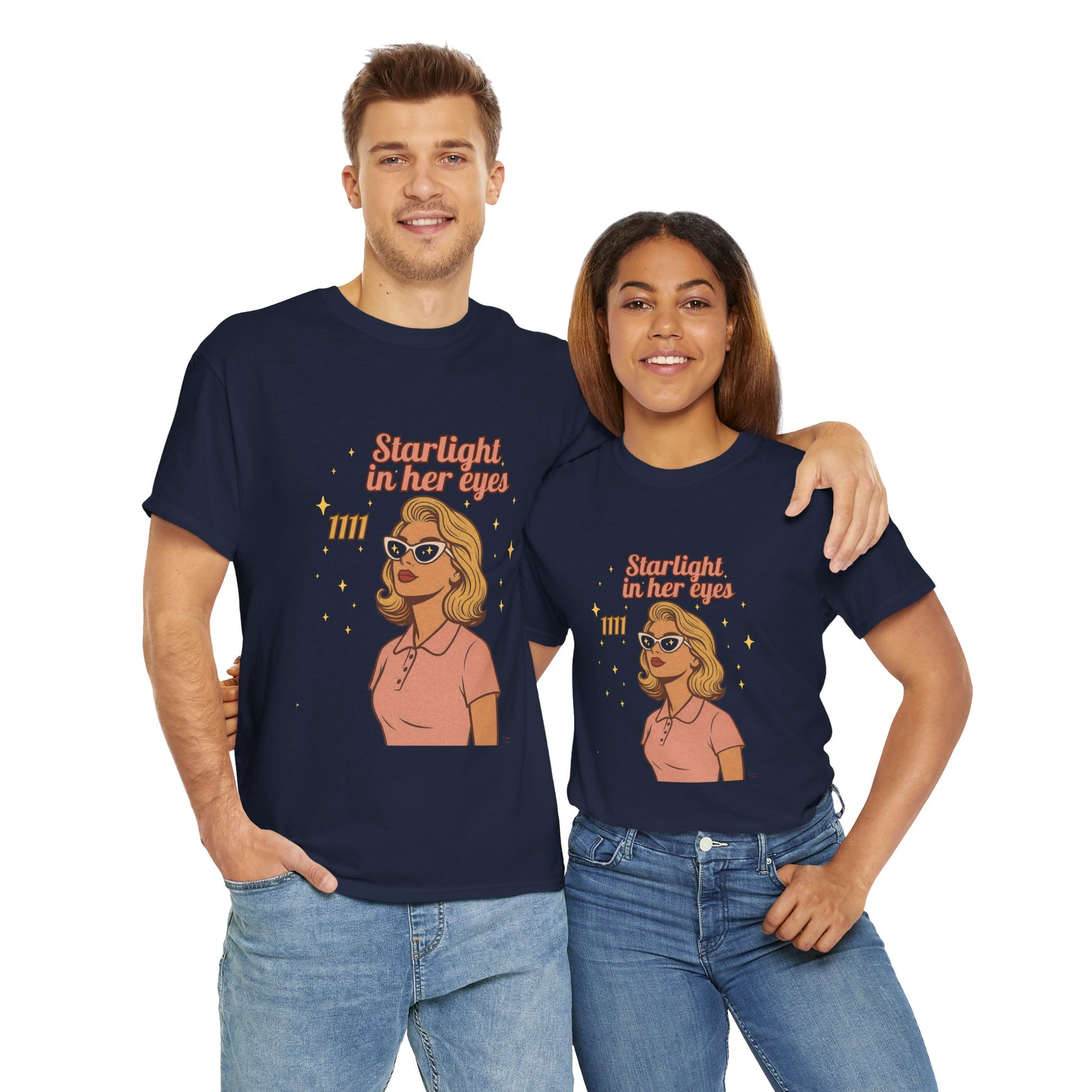 Starlight in Her Eyes – 1111 Angel Number Retro T-Shirt | Unisex Spiritual Vintage Tee - Madame Soulière