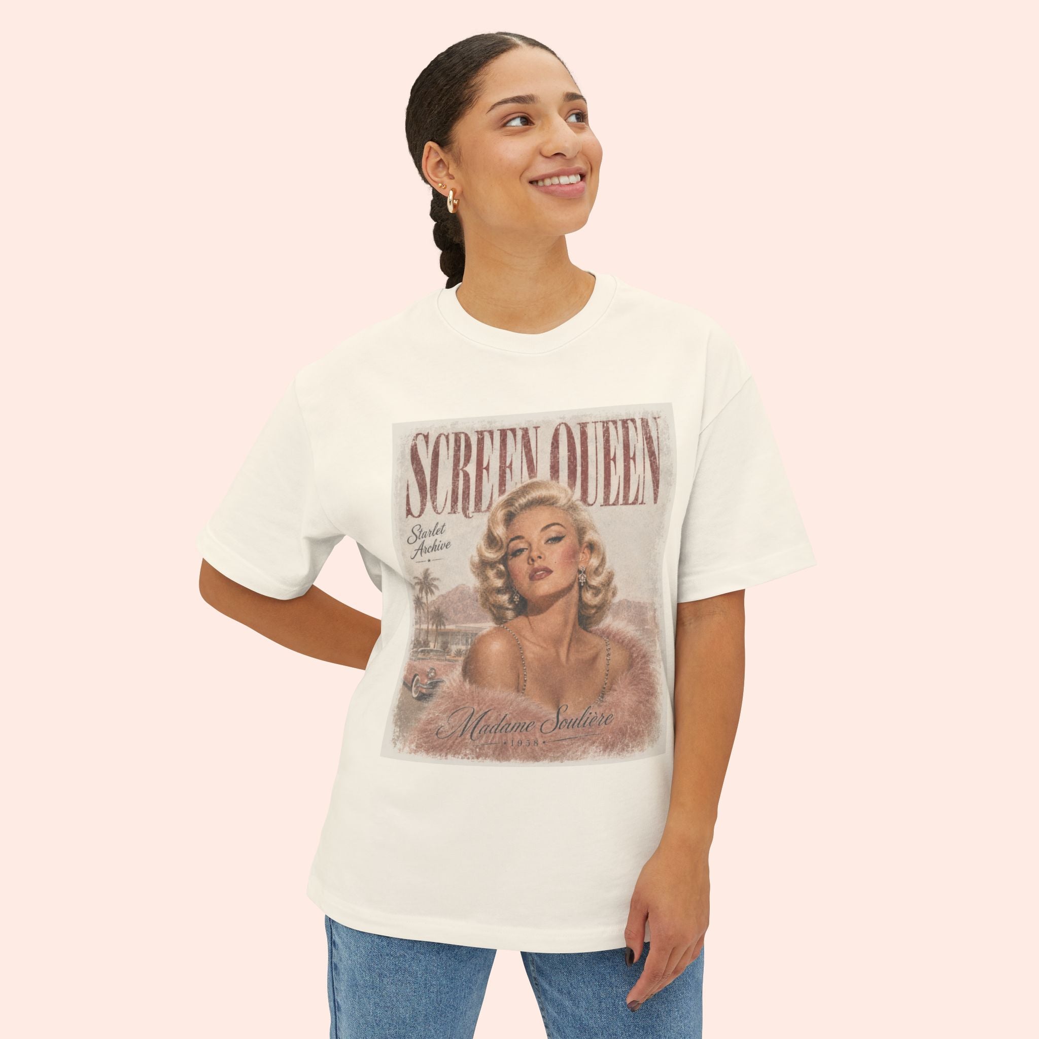 Screen Queen Long Boxy Shirt – Vintage 1950s Palm Springs Graphic Tee