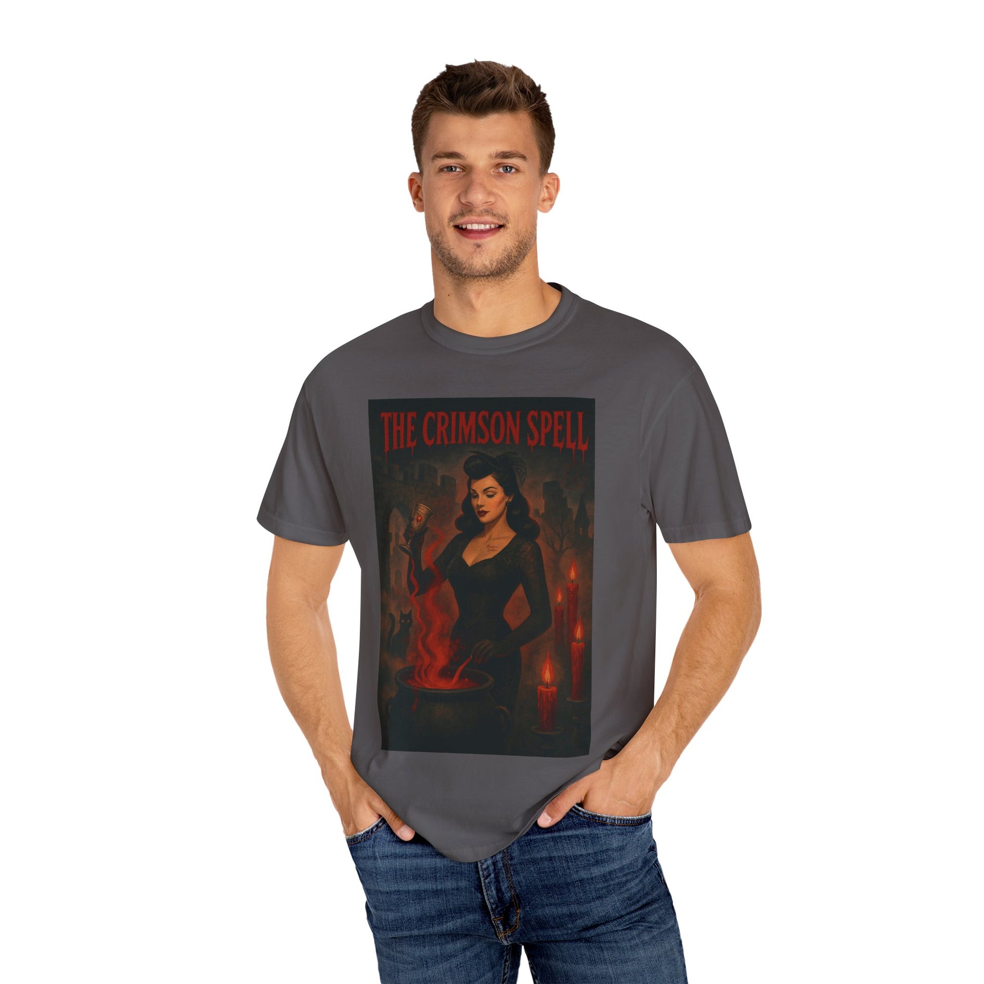 The Crimson Spell Halloween Unisex T-Shirt – Retro Witch Graphic Tee, Vintage Horror Spooky Top,  Scary Season Shirt - Madame Soulière