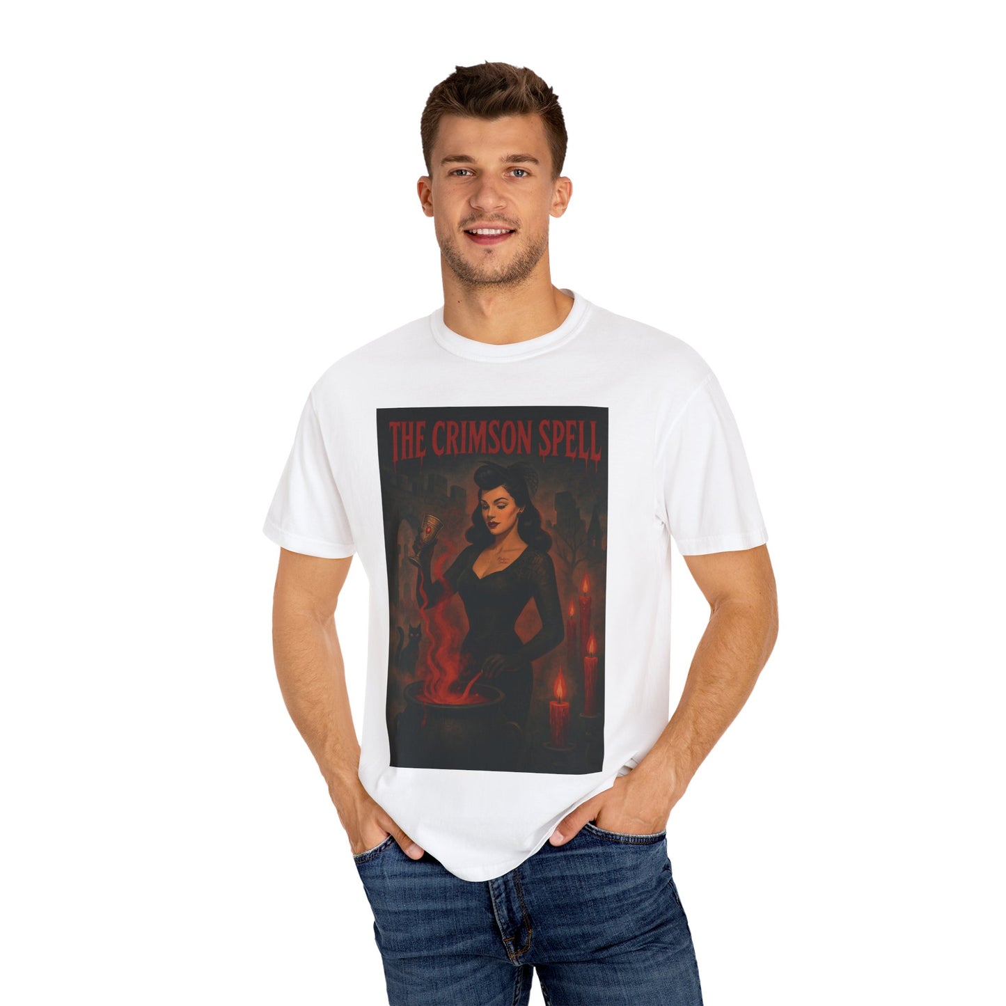 The Crimson Spell Halloween Unisex T-Shirt – Retro Witch Graphic Tee, Vintage Horror Spooky Top,  Scary Season Shirt - Madame Soulière