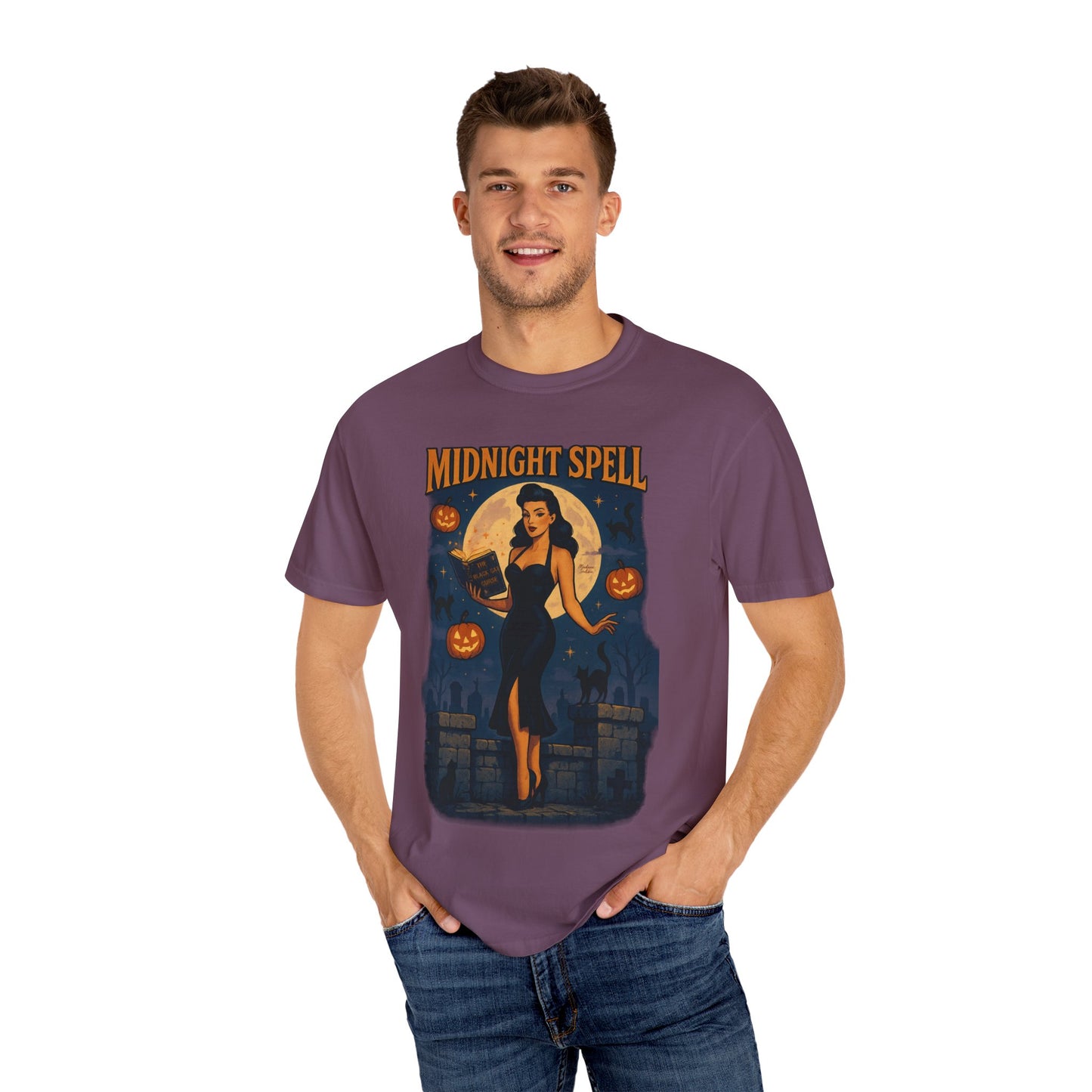 Midnight Spell Halloween Unisex T-Shirt – Retro Witch Graphic Tee, Vintage Spooky Horror Top, Scary Season Shirt - Madame Soulière